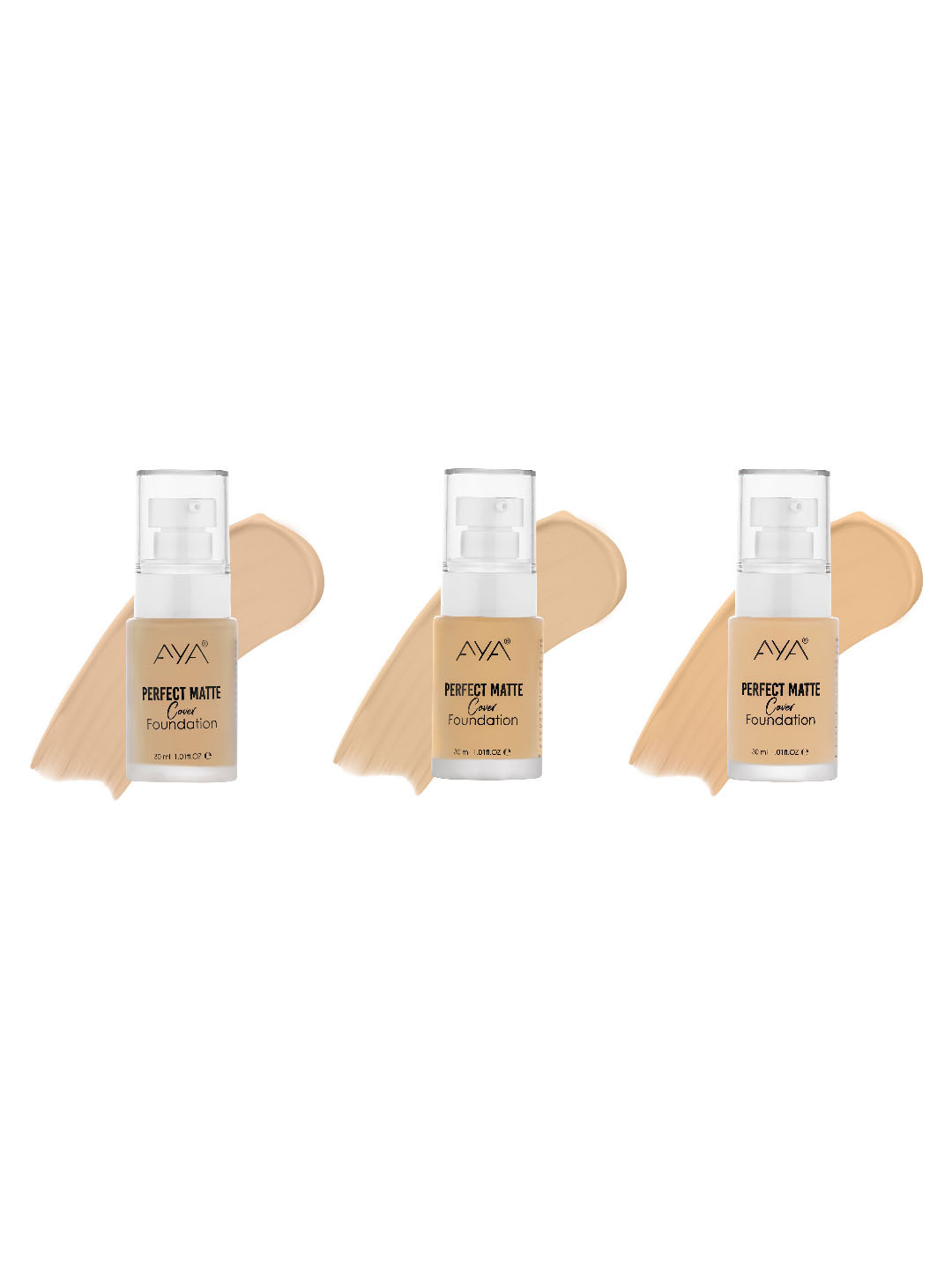 AYA Set Of 3 Perfect Matte Cover Foundation 30ml Each- Ivory 01+ Beige 02+ Medium Beige 03