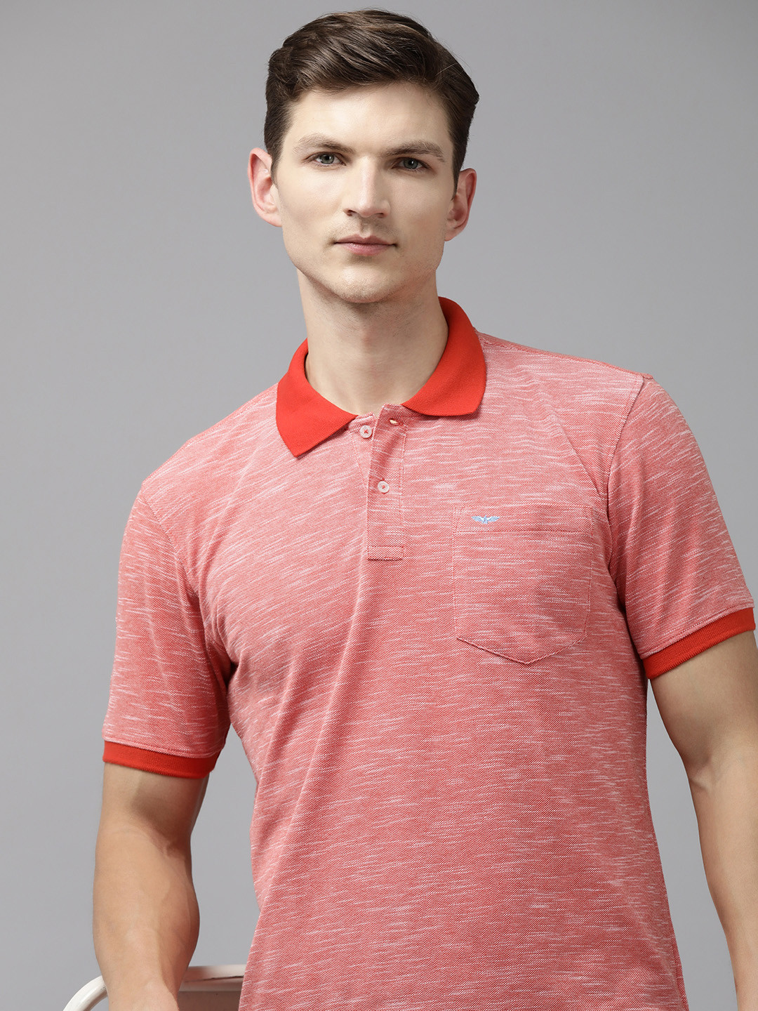 Park Avenue Self Design Polo Collar Pocket Slim Fit Casual T-shirt