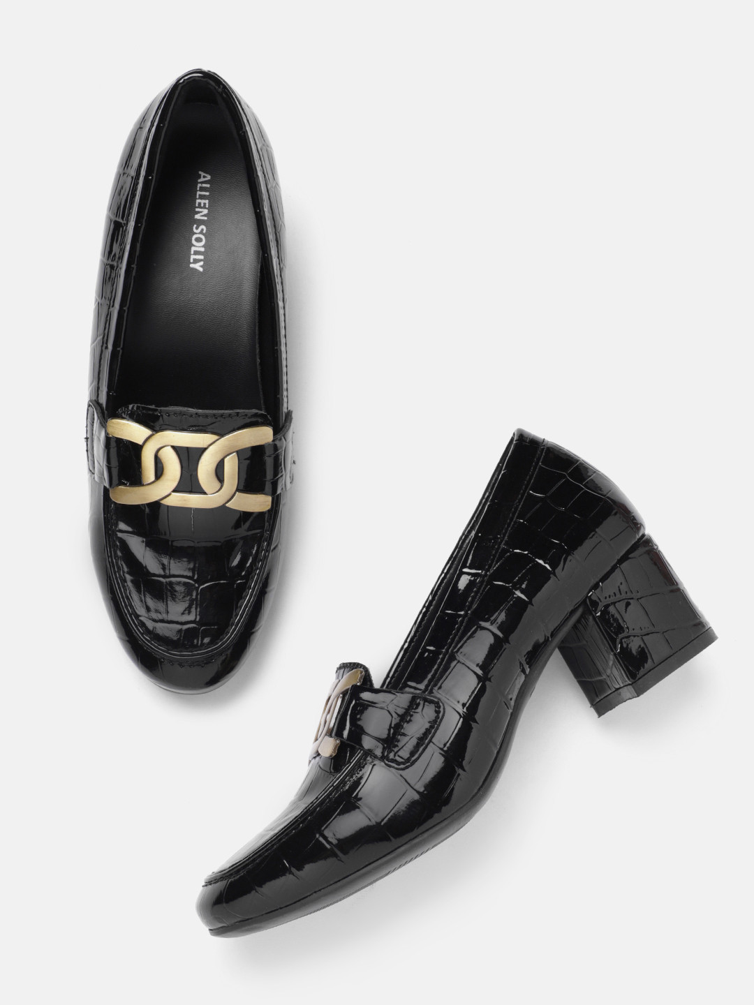 Allen Solly Croc-Textured Embellished Upper Block Pump Heels