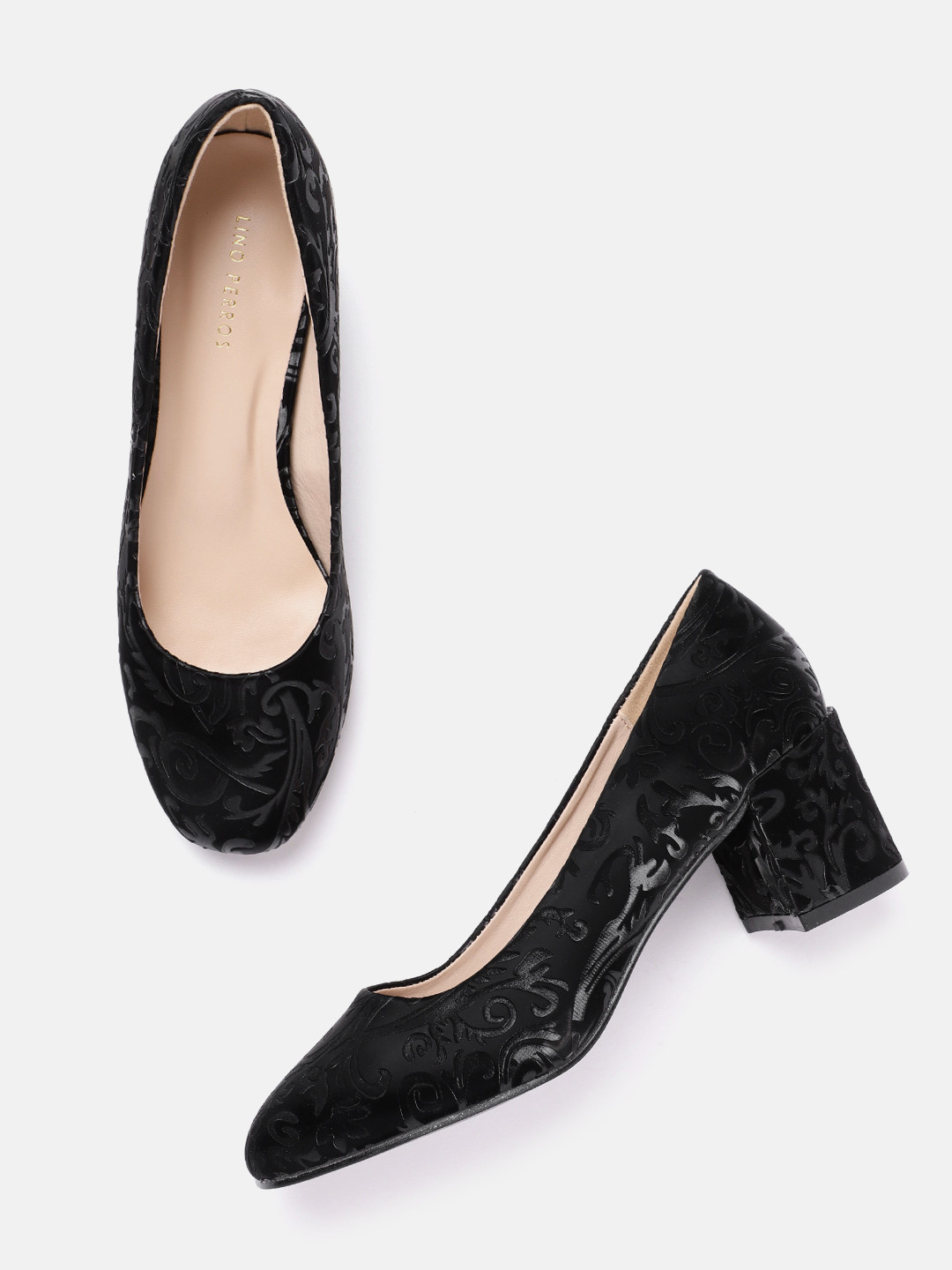 Lino Perros Women Floral Textured Block Heel Pumps