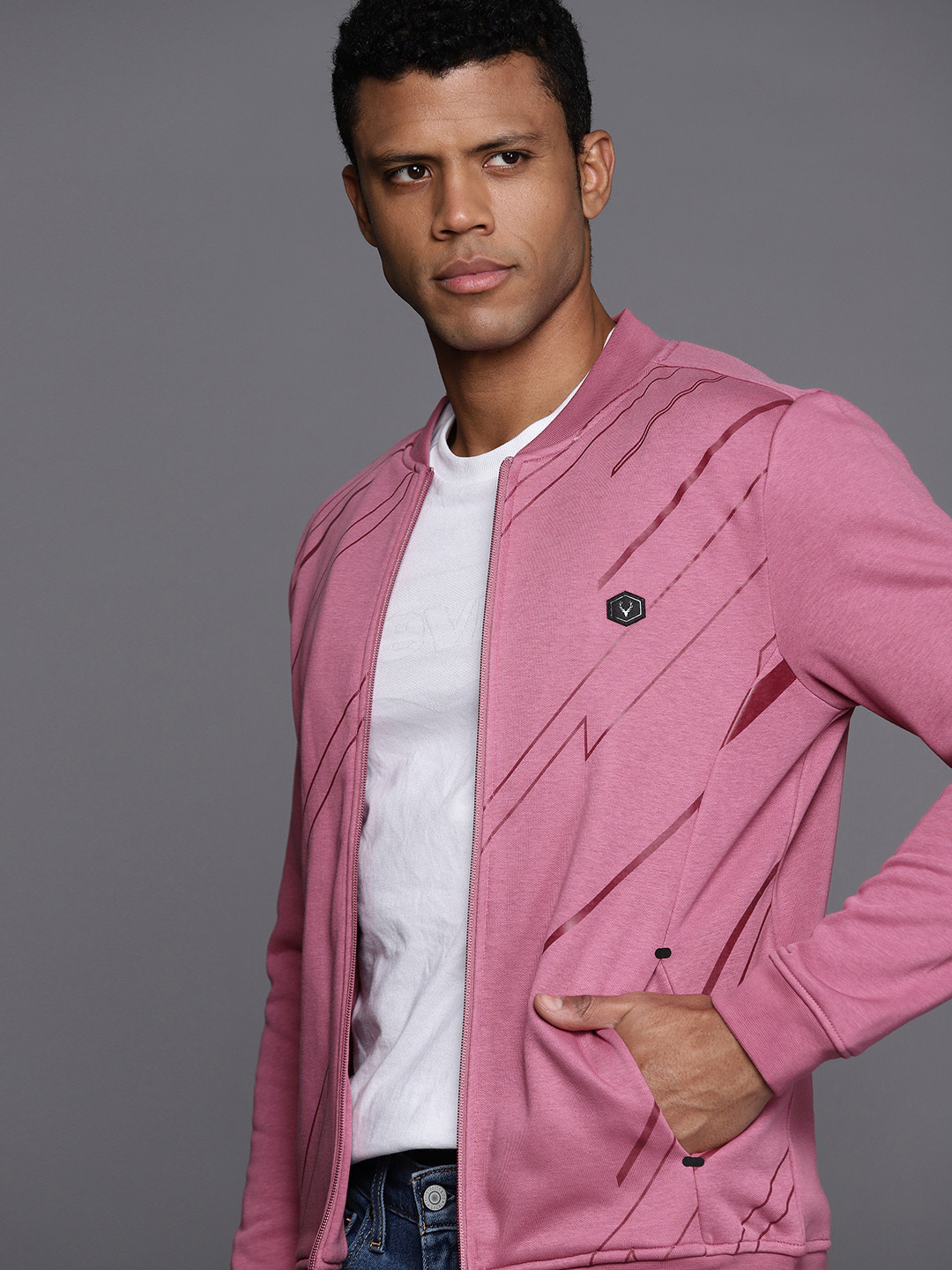 Allen Solly Abstract Printed Stand Collar Front-Open Sweatshirt