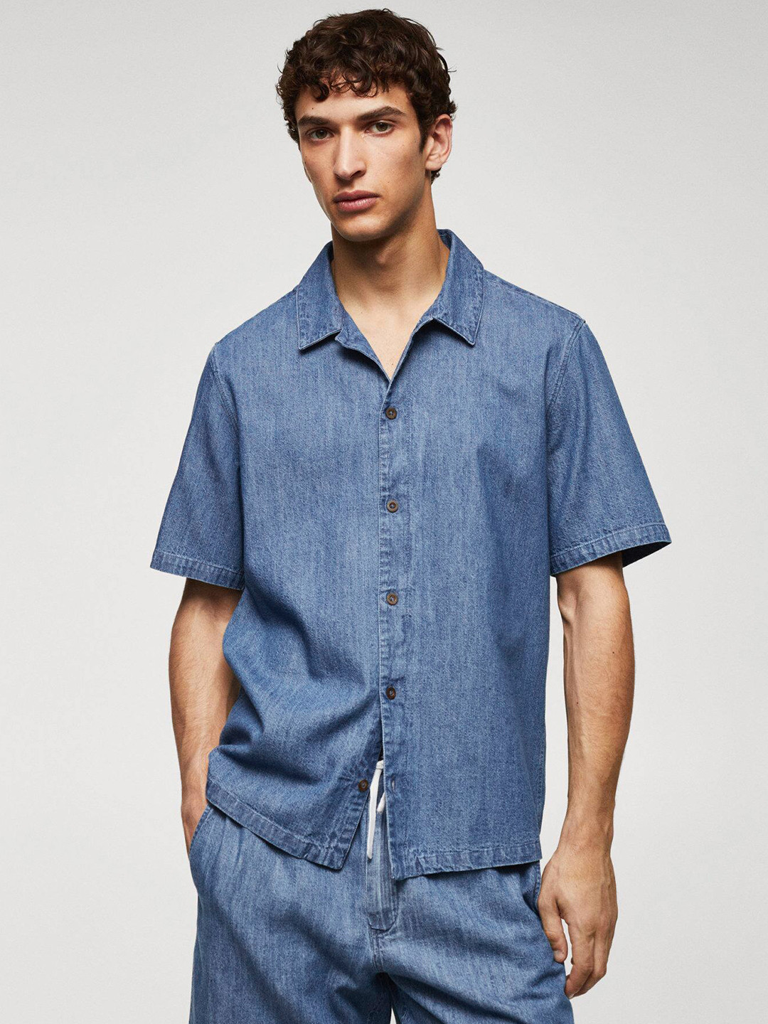 MANGO MAN Cotton Chambray Casual Shirt