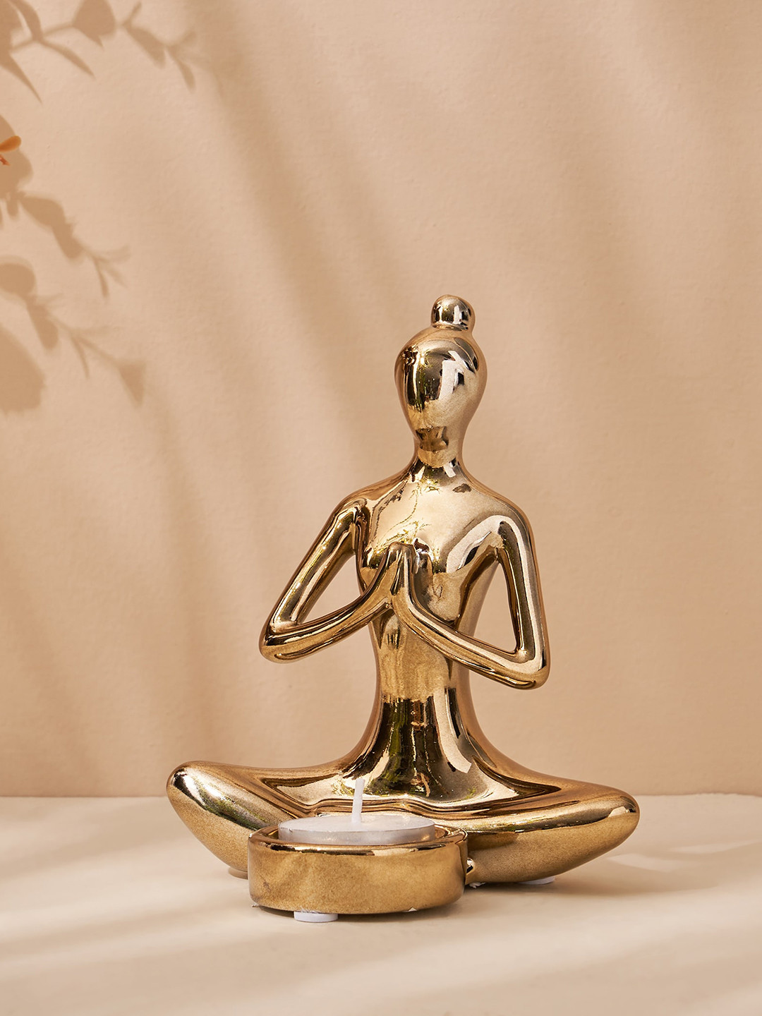 Home Centre Brighton Golden Ceramic Namaskara Figurine T-light Holder