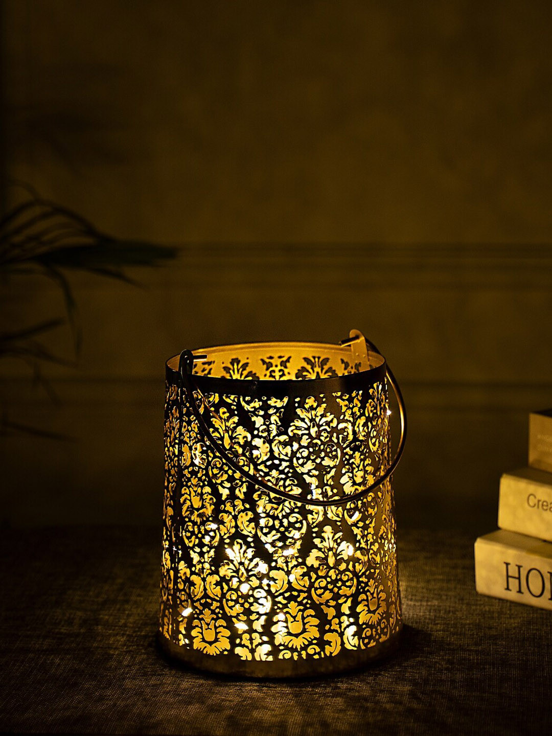 DecorTwist Gold-Toned Metal Lantern Tea-Light Candle Holder