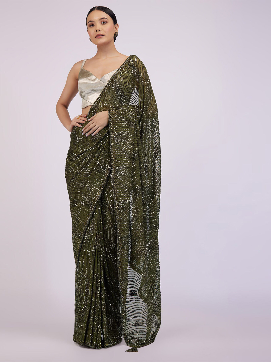 KALKI Fashion Sequin Embellished Net Saree