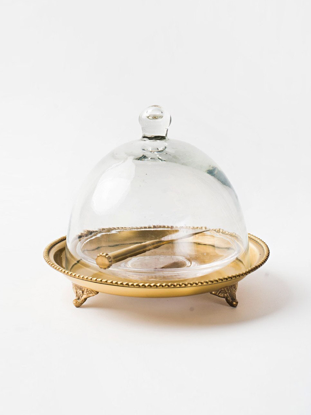 Fabindia Gold Toned & Transparent 2 Pieces Brass Paridhi Butterdish Set