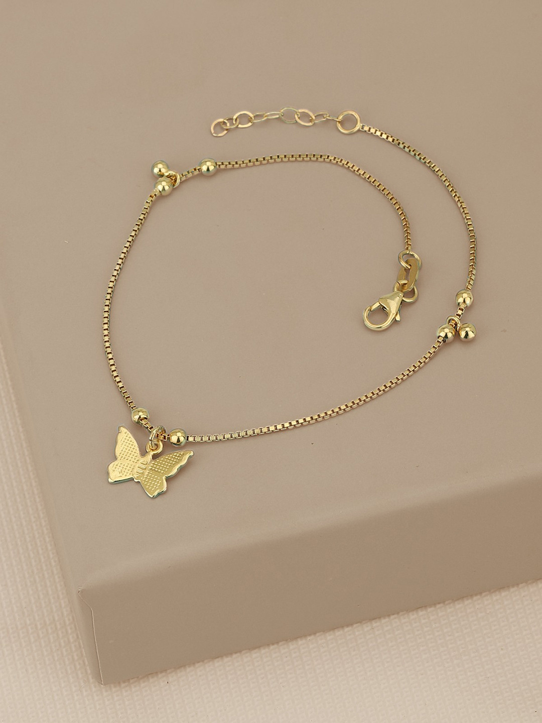 Carlton London 18kt Gold Plated Dangling Butterfly Charm Anklet