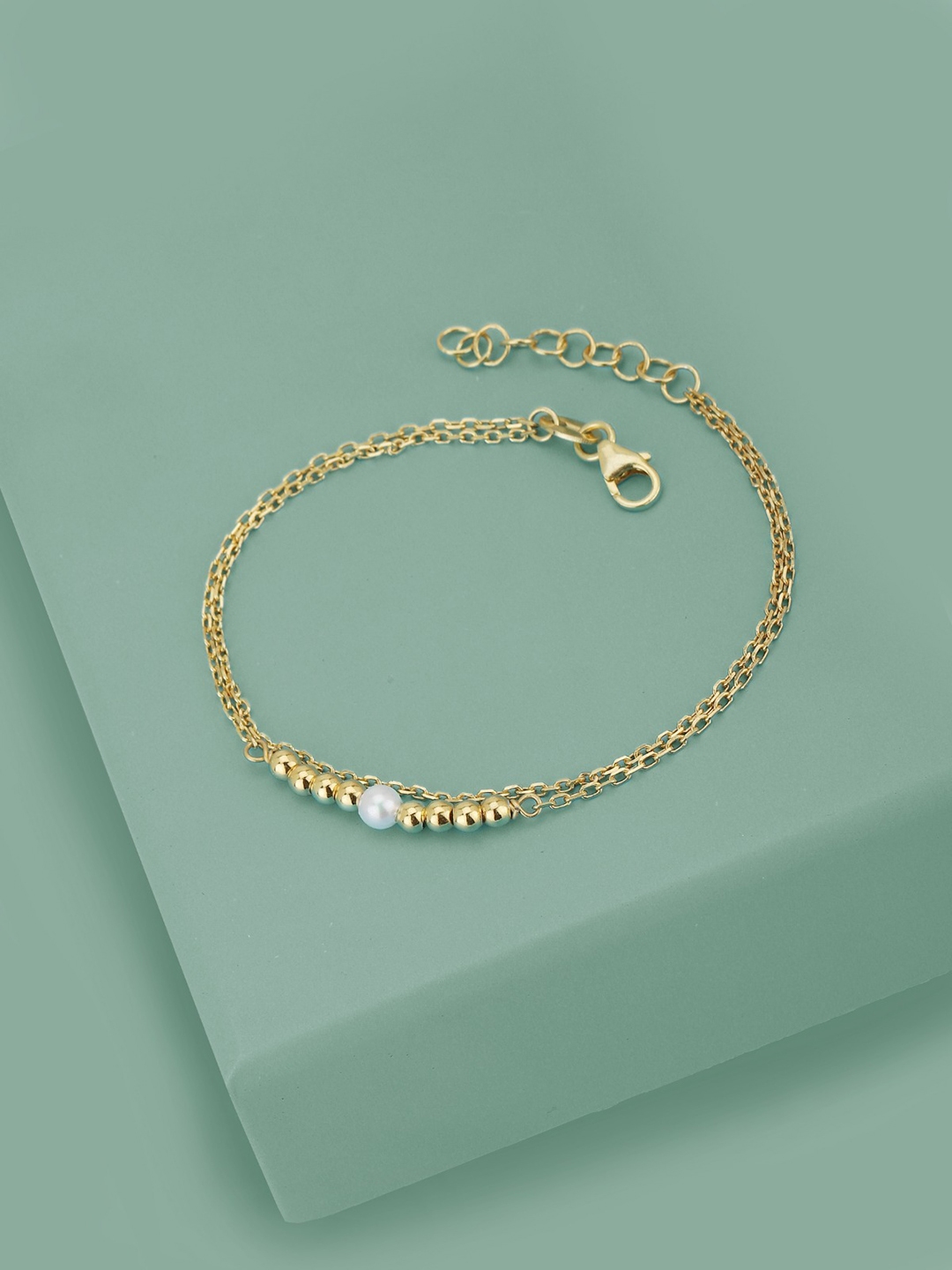 Carlton London 18Kt Gold Plated Double Layer Bracelet With Gold Beads –  Carlton London Online