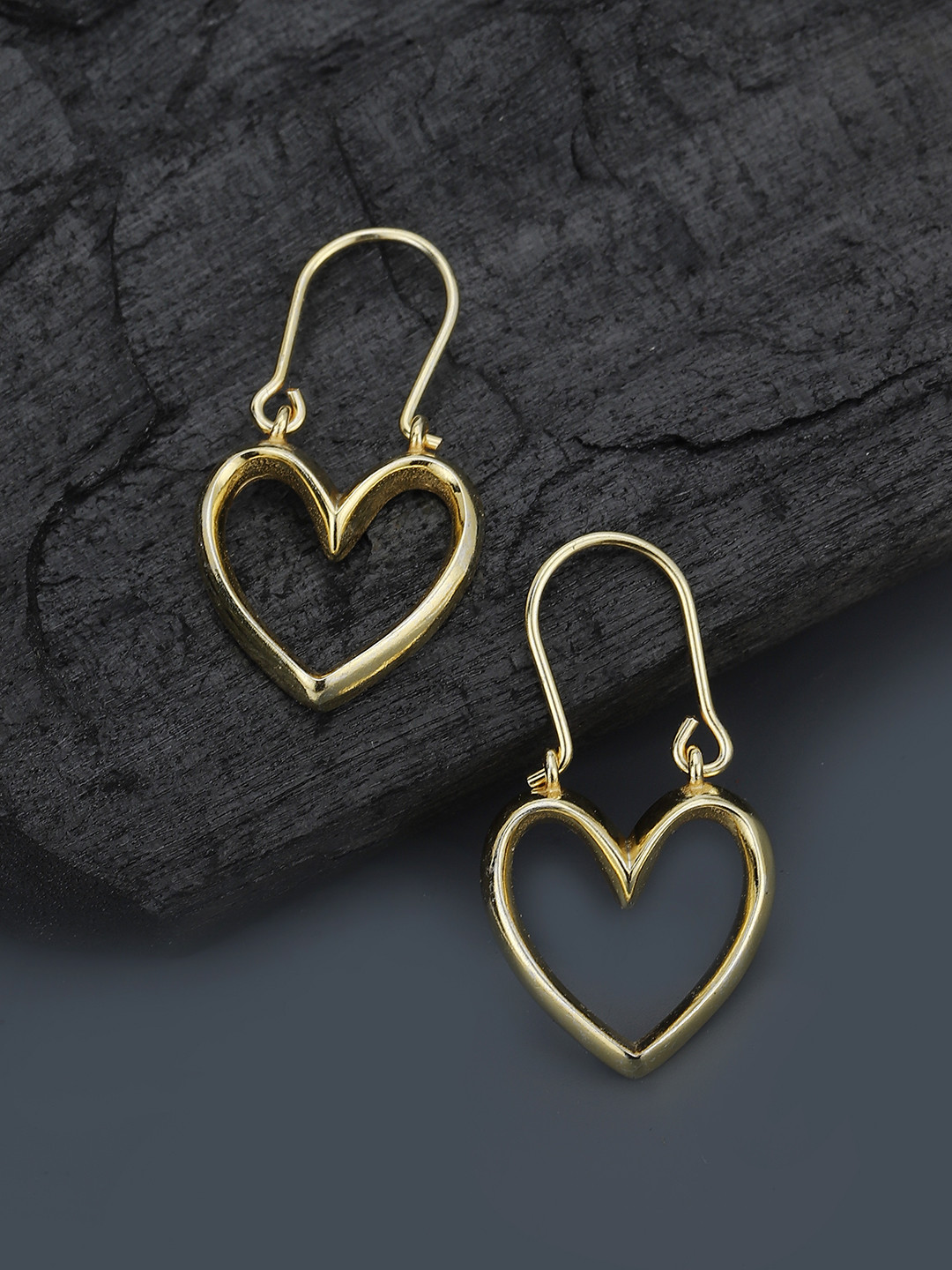 Carlton London 18Kt Gold Plated Drop Earrings with textured Heart