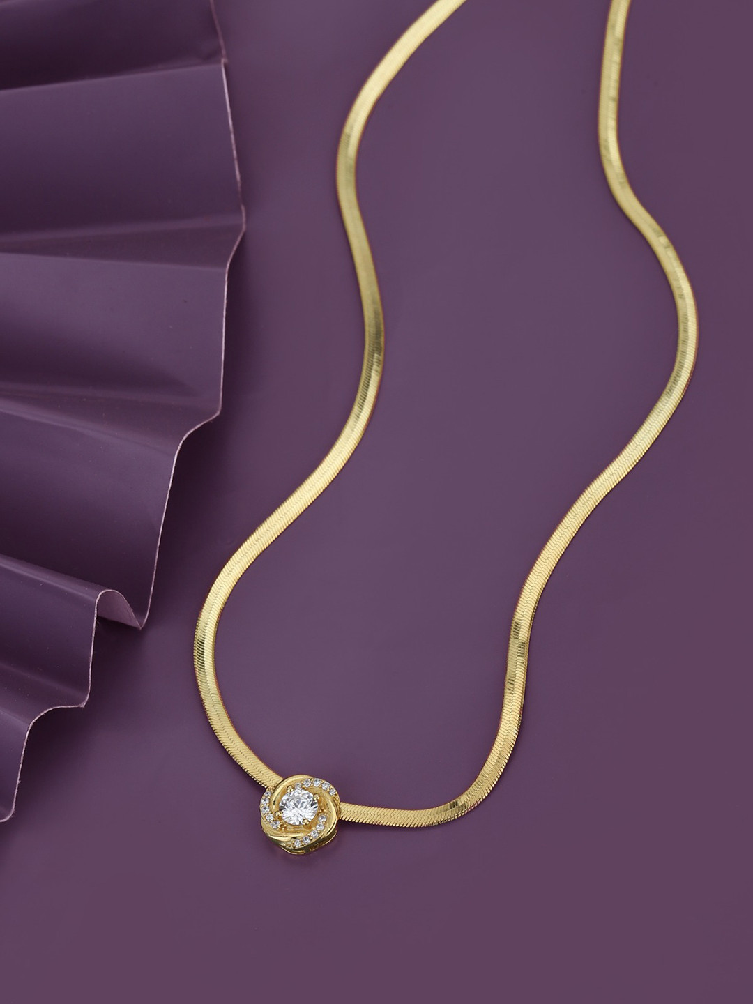 Carlton London Women 18Kt Gold Plated Classic Solitaire Pendant with Snake Chain