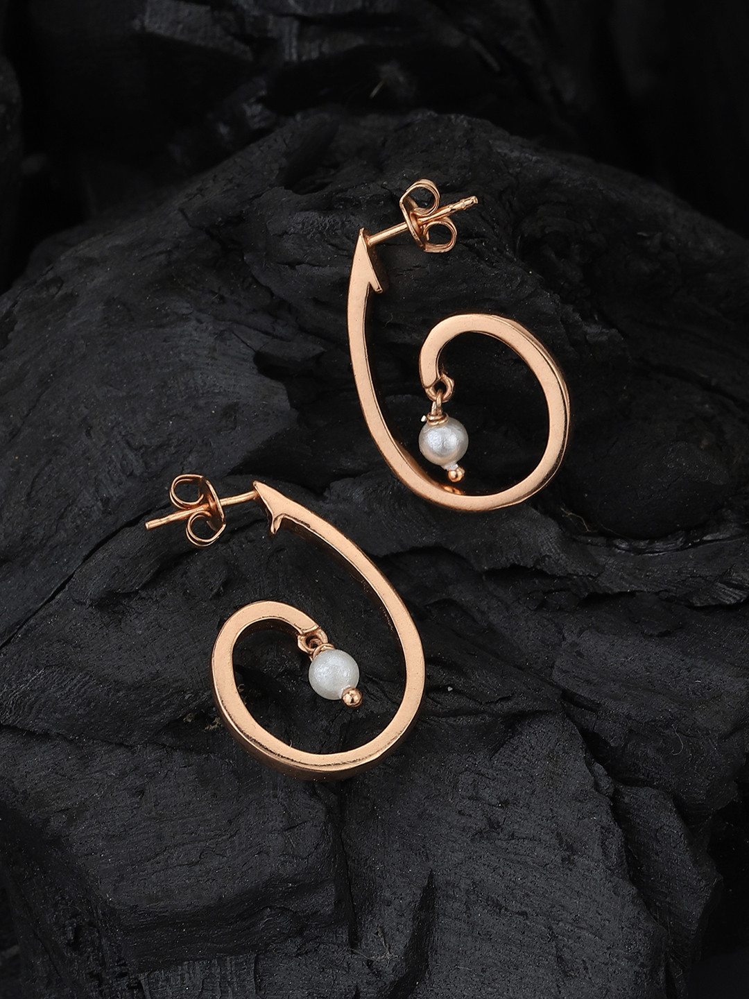 Carlton London 18Kt Rose Gold Plated Half Hoop Earrings with Pearl