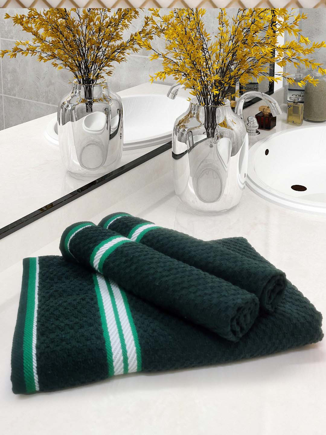 Athom Trendz Green 3-Pieces Popcorn Texture Bath & Hand Towels
