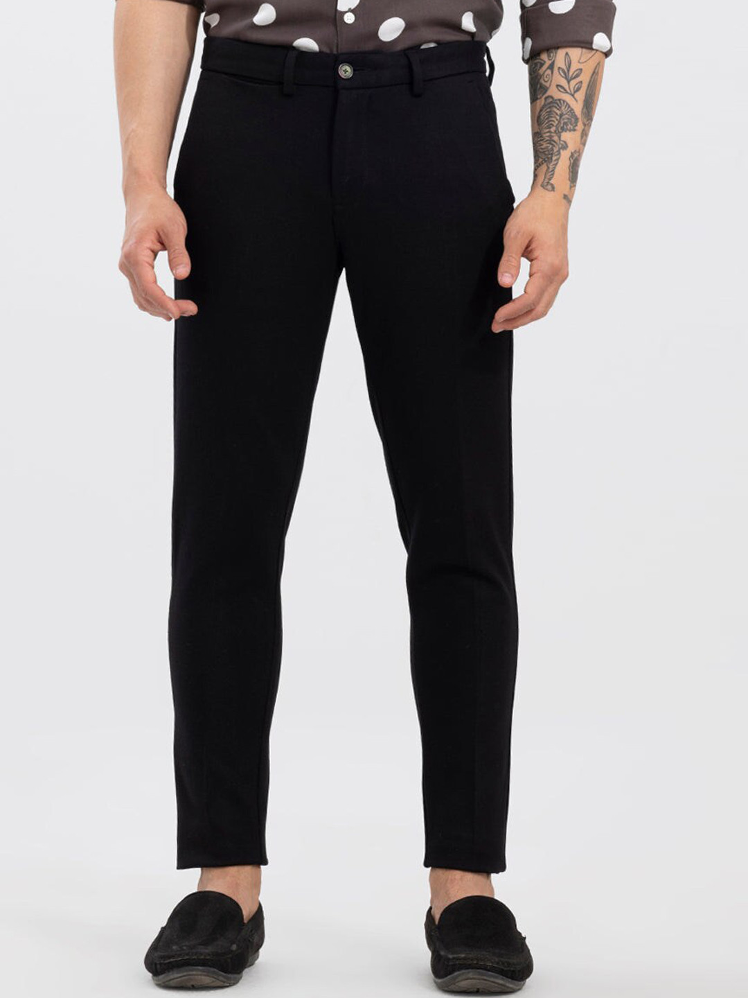 Snitch Men Black Smart Skinny Fit Cotton Formal Trousers