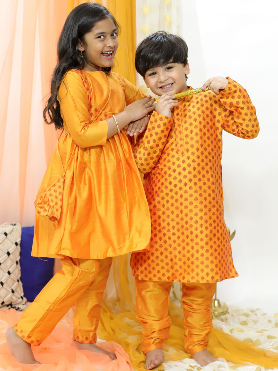 VASTRAMAY Boys Ethnic Printed Mandrain Collar Regular Kurta Set