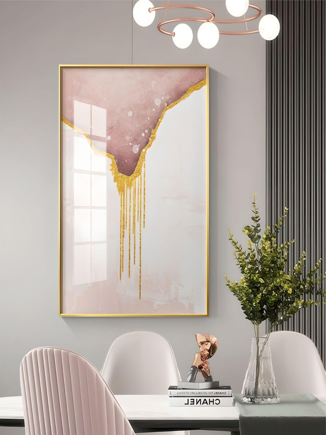 THE HANDMADE FLAIR Rose-Pink & White Abstract Nordic Wall Art