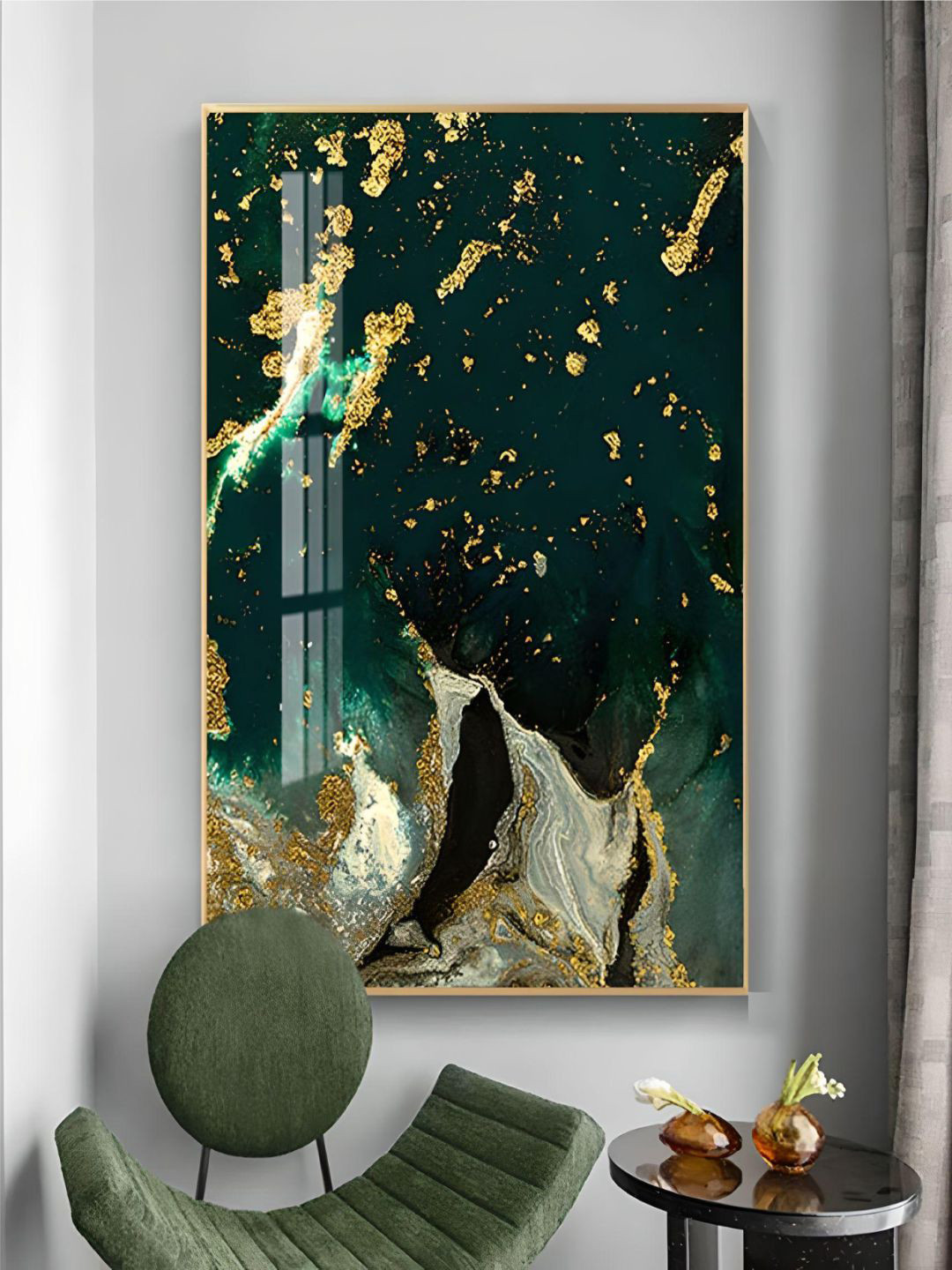 THE HANDMADE FLAIR Crystal Porcelain Green & Blue Printed Nordic Painting Wall Art