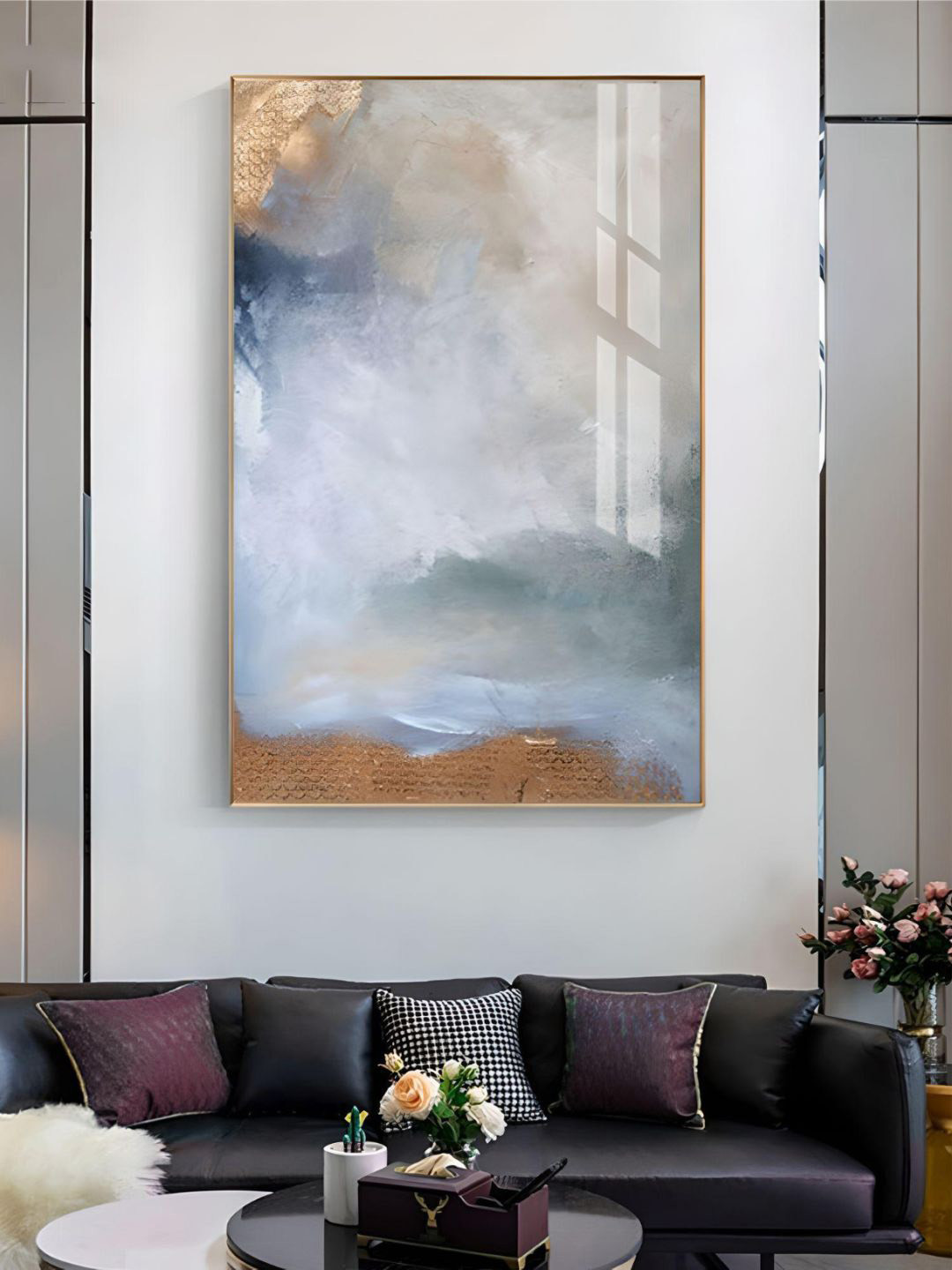 THE HANDMADE FLAIR Crystal Porcelain Teal-Blue Abstract Painting Wall Art