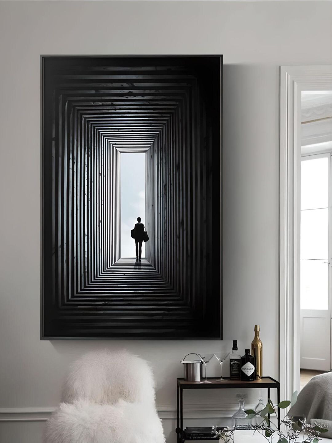 THE HANDMADE FLAIR Black & White End Of The Tunnel Painting Wall Art