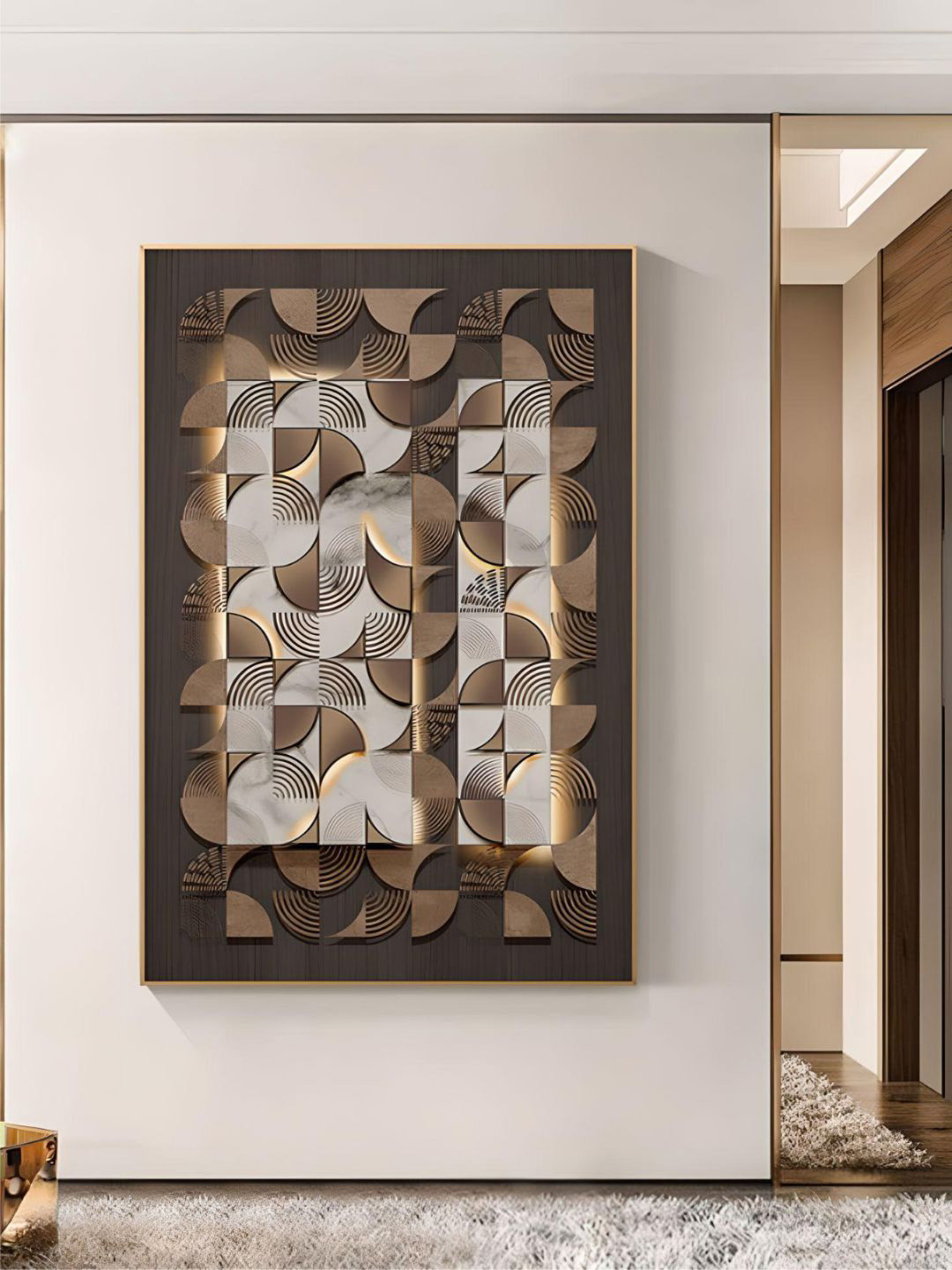 THE HANDMADE FLAIR Crystal Porcelain Grey & Beige Abstract Painting Wall Art