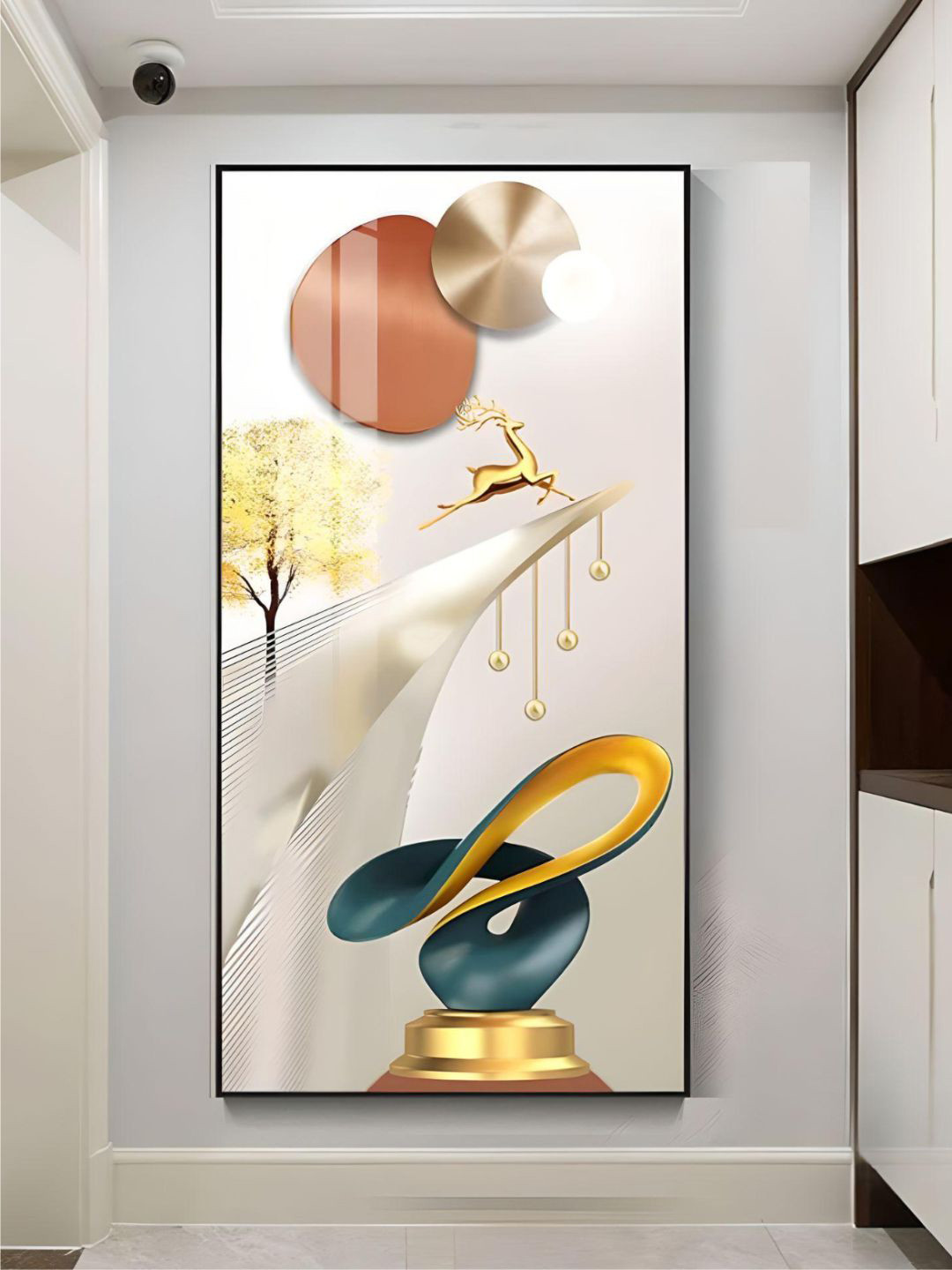THE HANDMADE FLAIR Crystal Porcelain White & Gold Toned Nordic Painting Wall Art