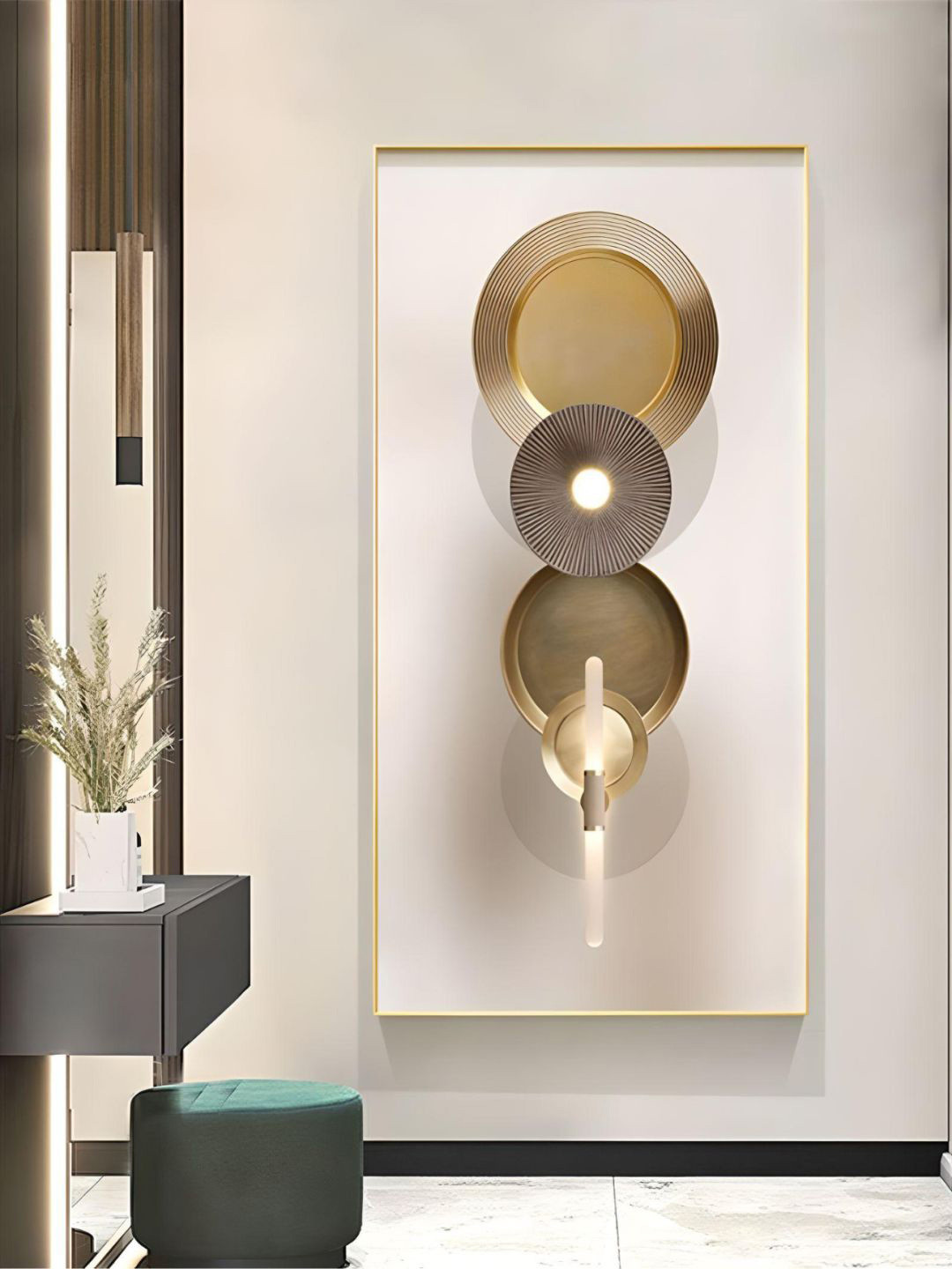 THE HANDMADE FLAIR Crystal Porcelain Beige & Gold Toned Minimalist Abstract Wall At