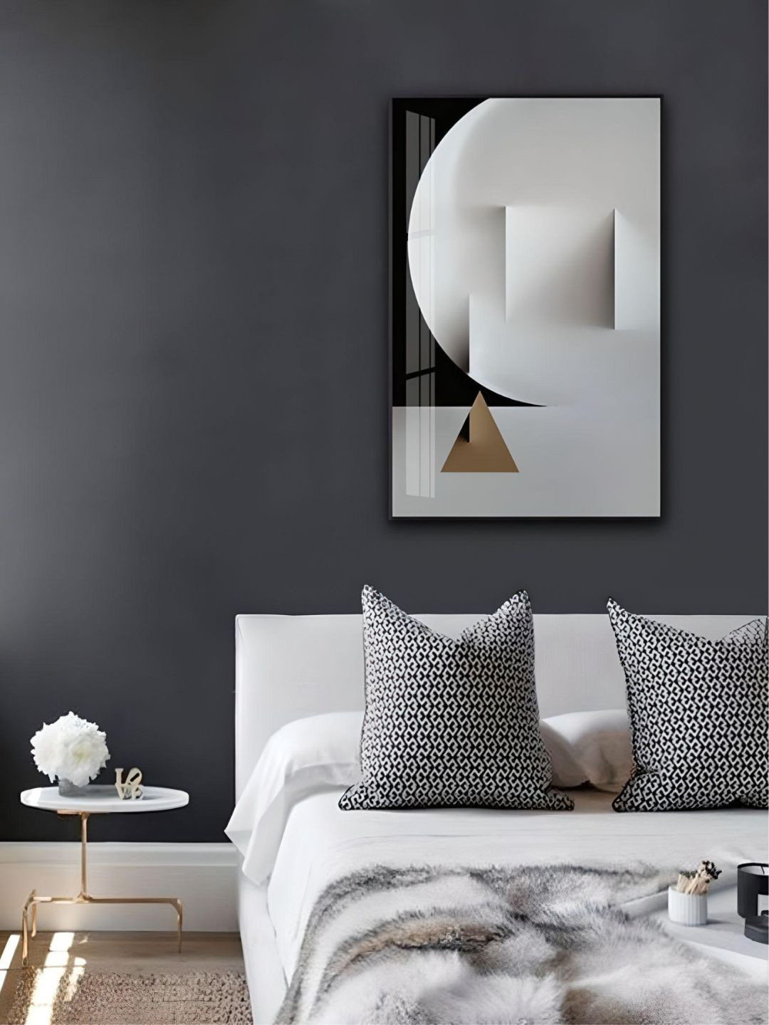 THE HANDMADE FLAIR Off White & Black Geometric Abstract Painting Wall Art