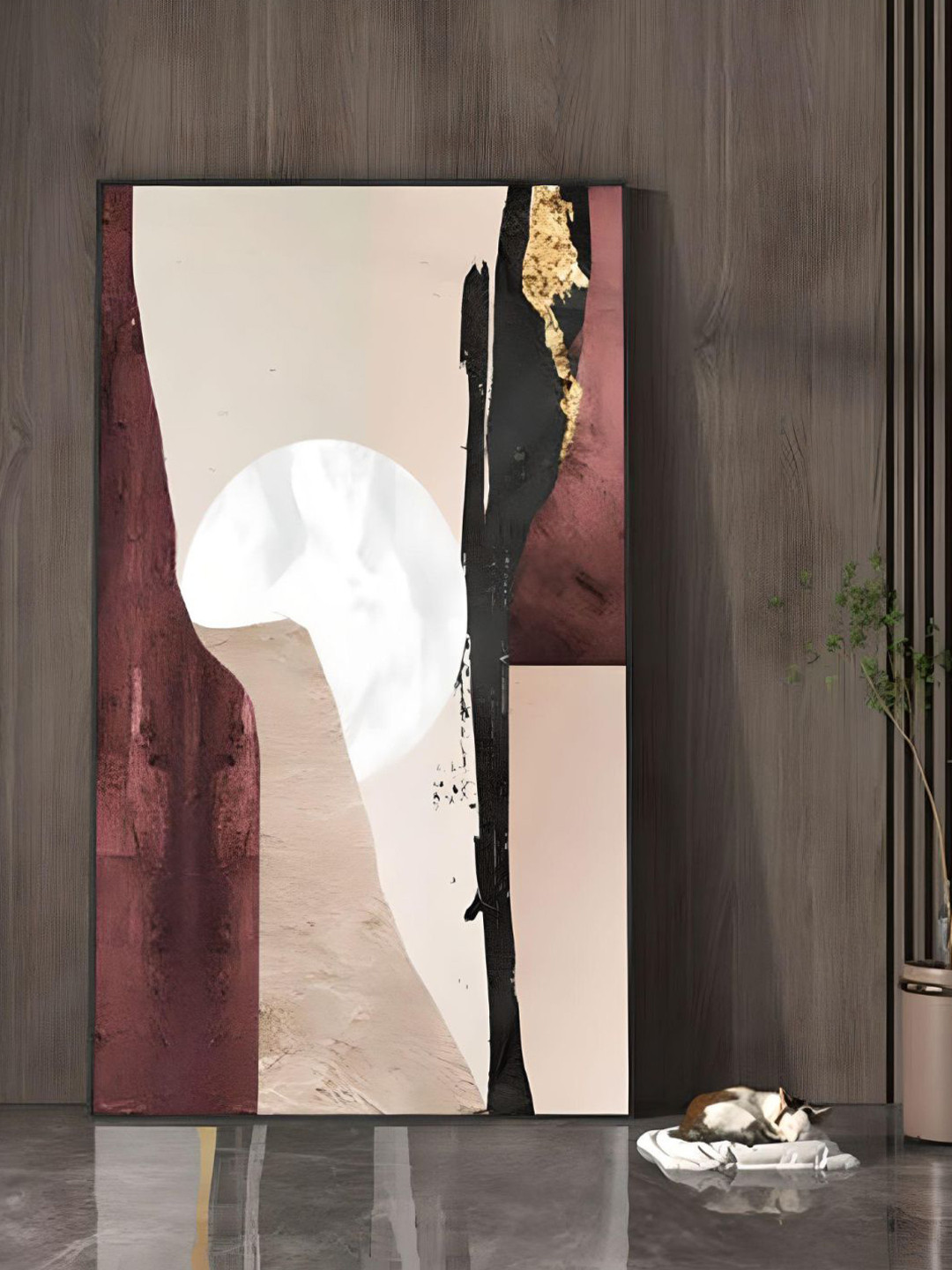 THE HANDMADE FLAIR Crystal Porcelain Beige & Mauve Abstract Painting  Wall Art