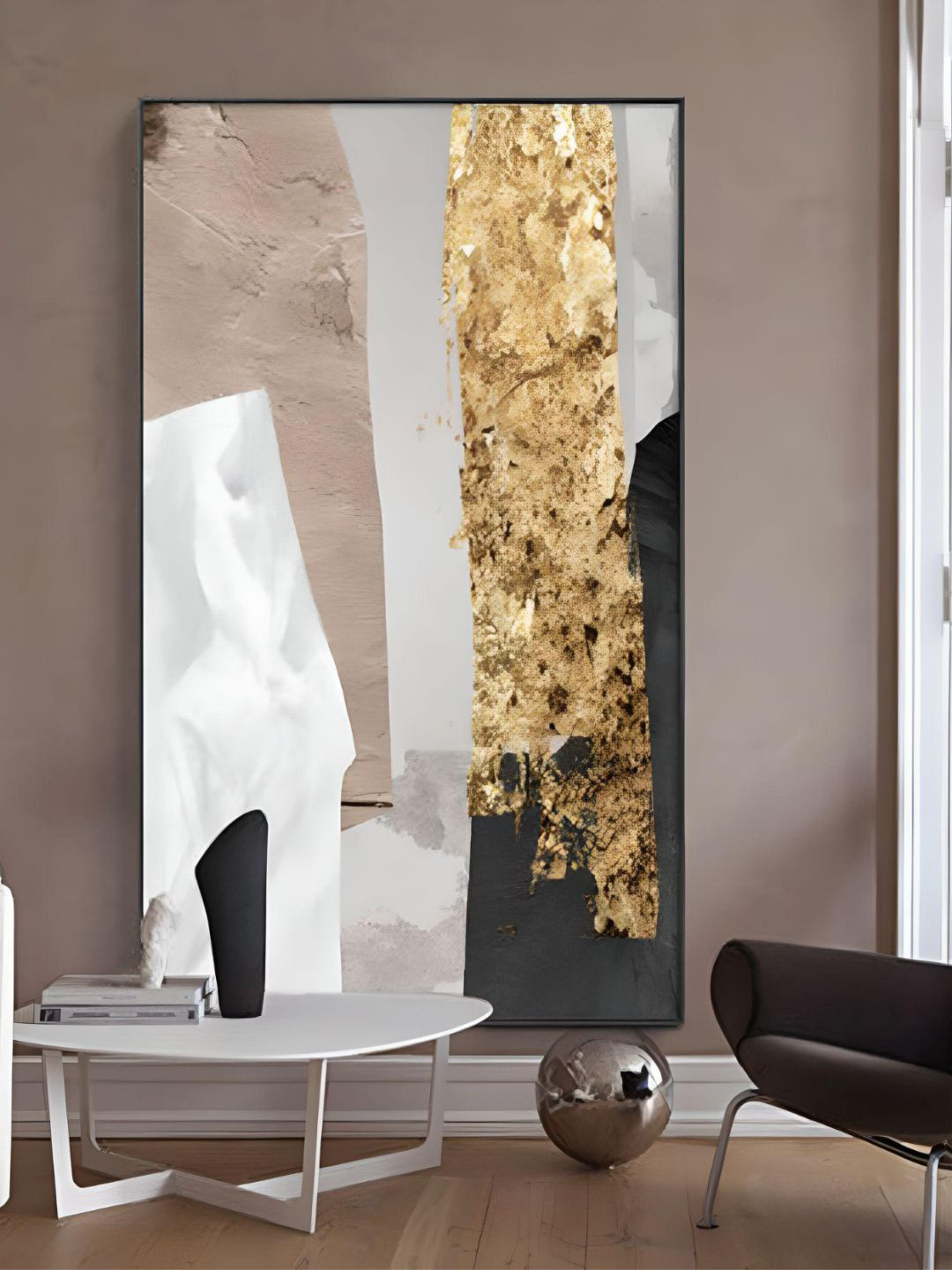 THE HANDMADE FLAIR Crystal Porcelain White & Beige Abstract Geomorphic Painting Wall Art