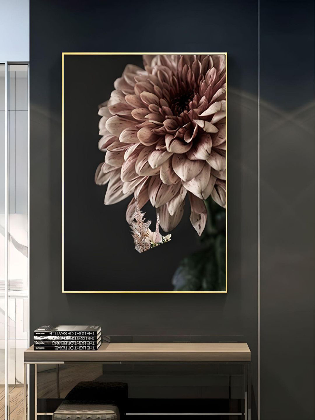 THE HANDMADE FLAIR Pink & Beige Crystal Porcelain Modern Floral Wall Art