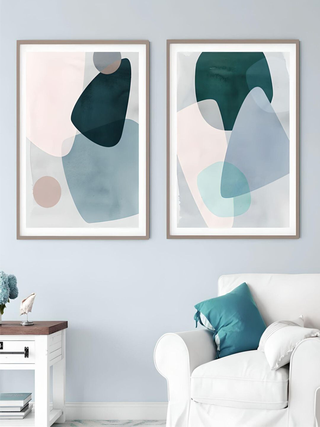 THE HANDMADE FLAIR Crystal Porcelain Grey 2-Pieces Geometric Curves Painting Wall Art
