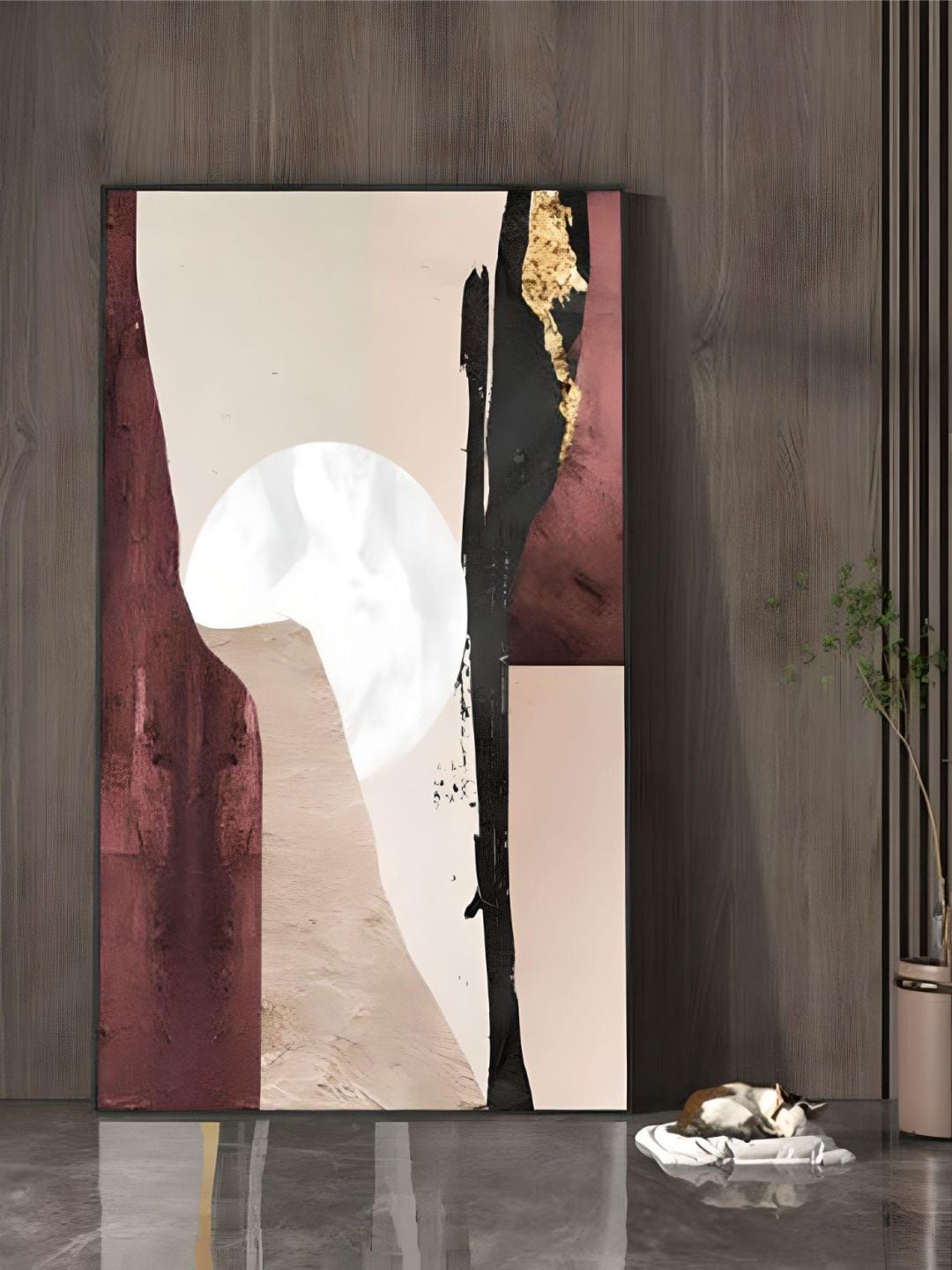 THE HANDMADE FLAIR Beige & Pink Crystal Porcelain Abstract Painting Wall Art