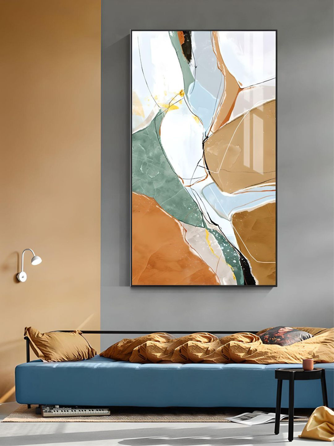 THE HANDMADE FLAIR Crystal Porcelain Orange & White Abstract Geomorphic Wall Art