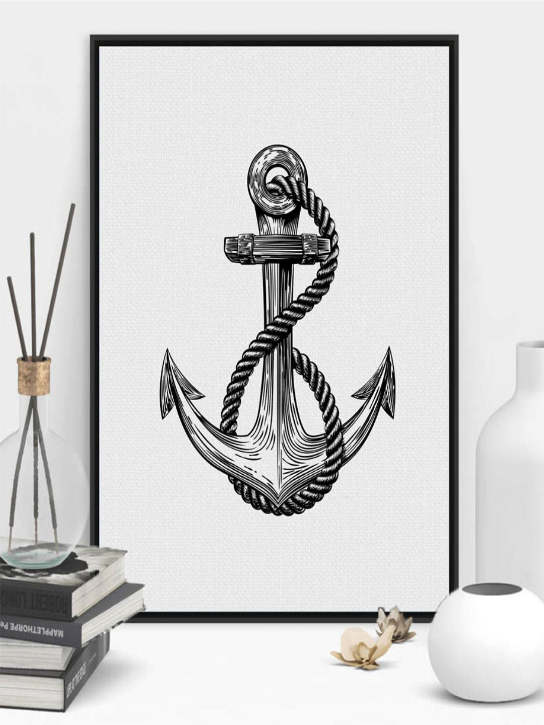 THE HANDMADE FLAIR Black & White Nautical Sailor Painting Wall Art