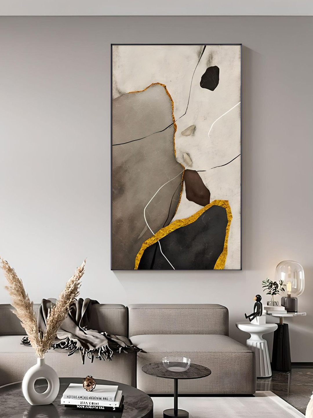 THE HANDMADE FLAIR Beige & Grey Abstract Neutral Colors Painting Wall Art