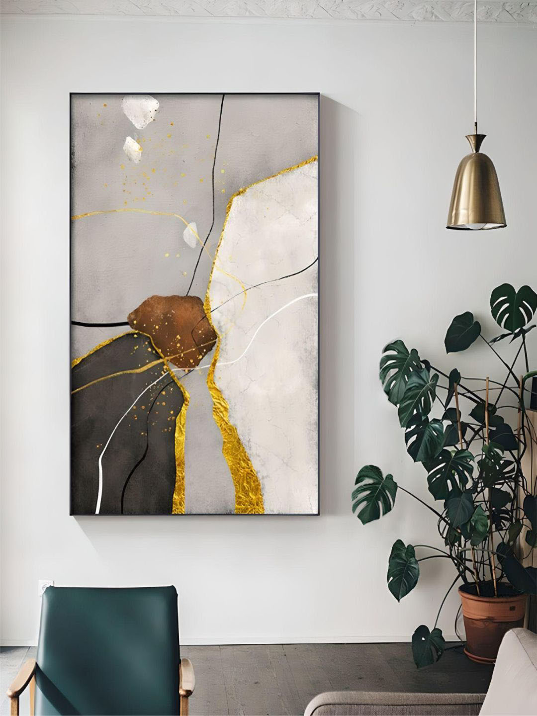 THE HANDMADE FLAIR Abstract Geomorphic Canvas Rectangle Paintings Wall Art - 24 x 16In