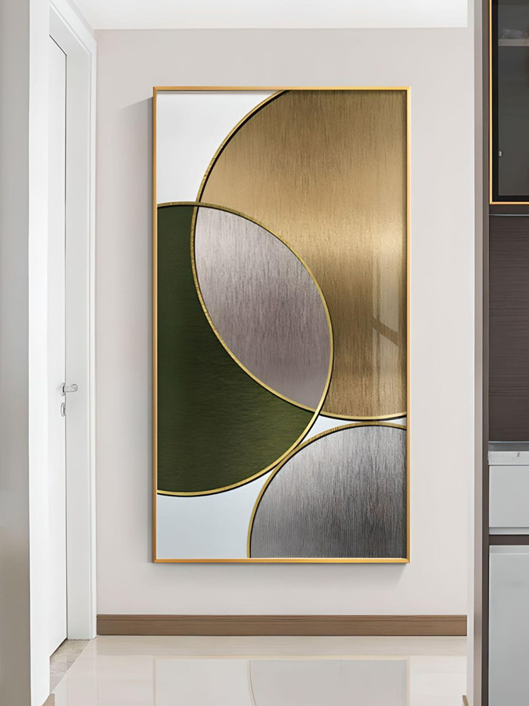 THE HANDMADE FLAIR Golden & Green Geometric Circles Painting Wall Art