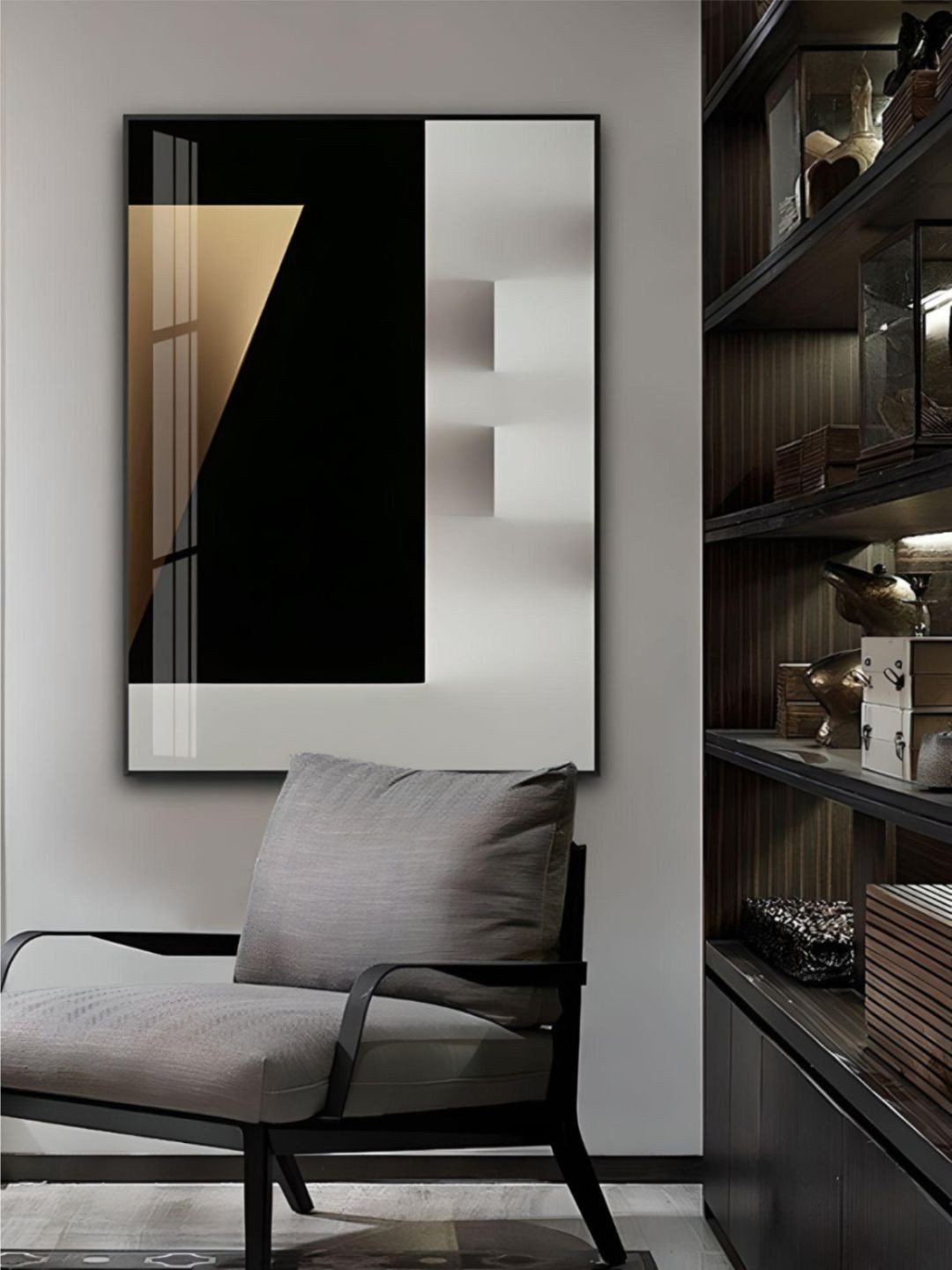 THE HANDMADE FLAIR Crystal Porcelain Black Geometric Abstract Painting Wall Art