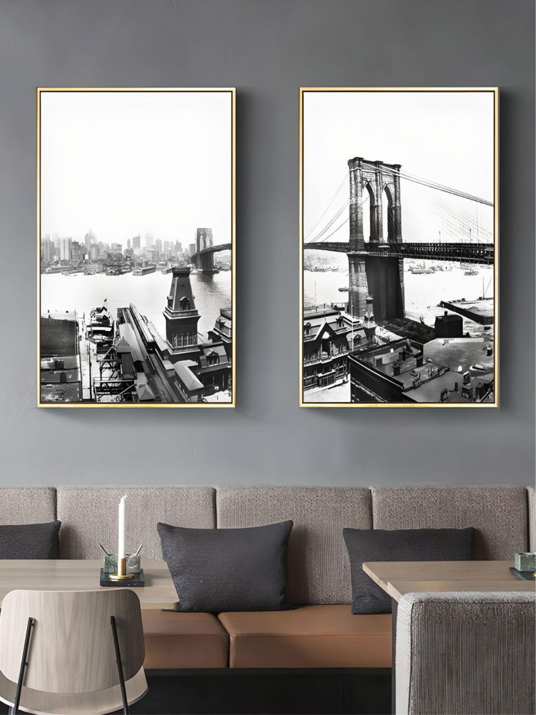 THE HANDMADE FLAIR Crystal Porcelain White 2-Pcs Citsycape Painting Wall Art