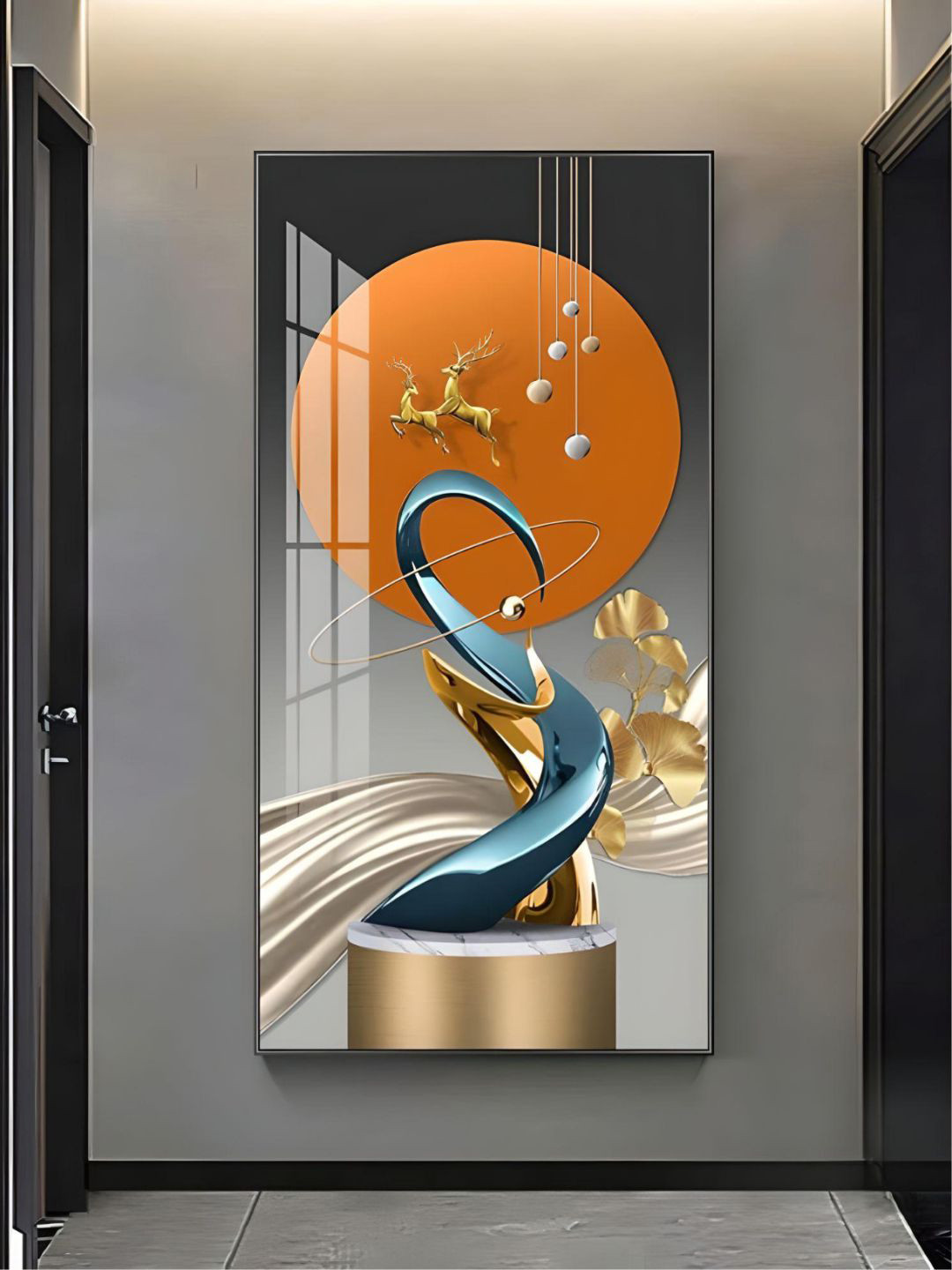 THE HANDMADE FLAIR Blue & Orange Light Nordic Abstract Painting Wall Art