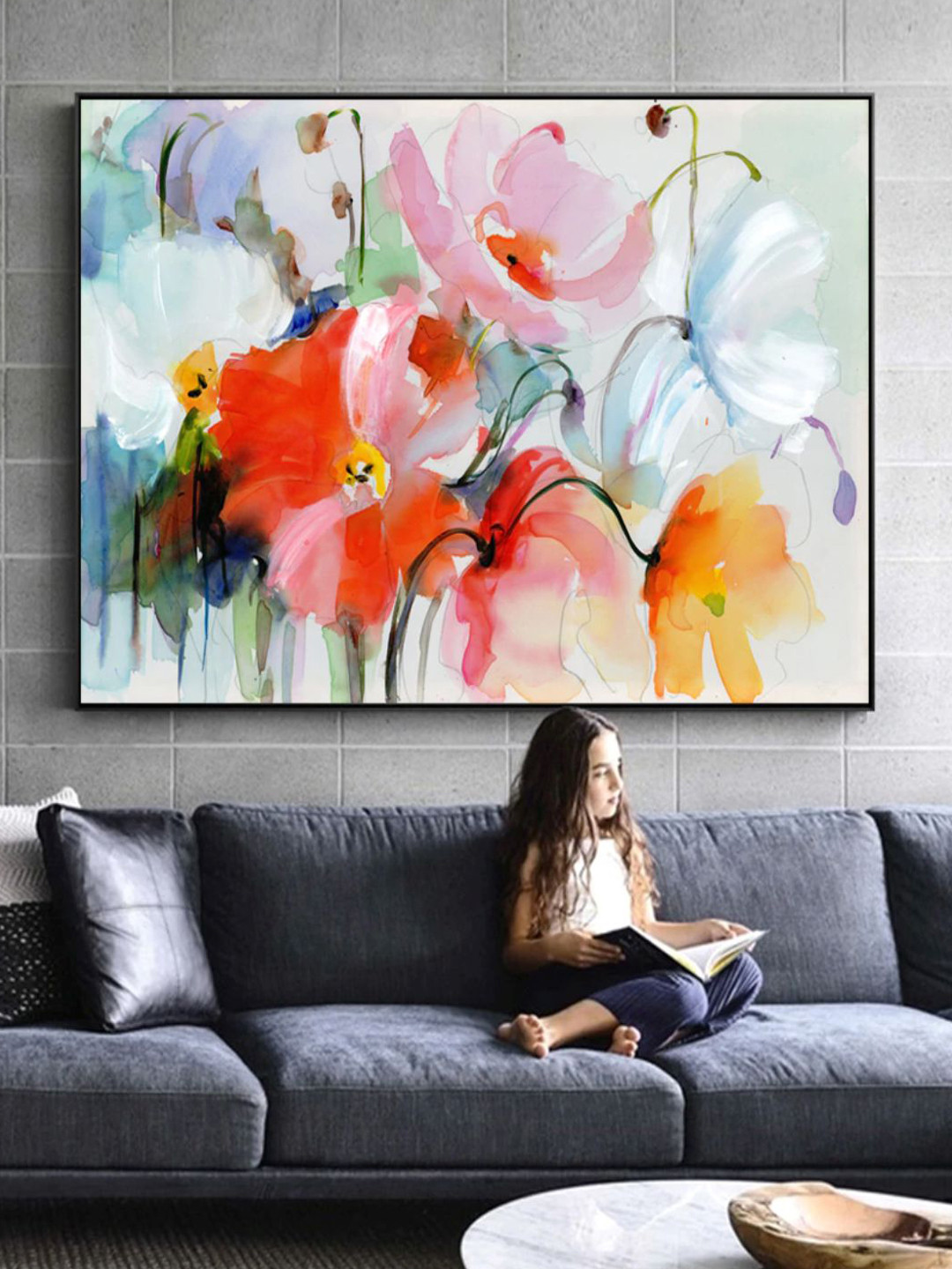 THE HANDMADE FLAIR White & Rose Abstract Printed Framed Wall Art