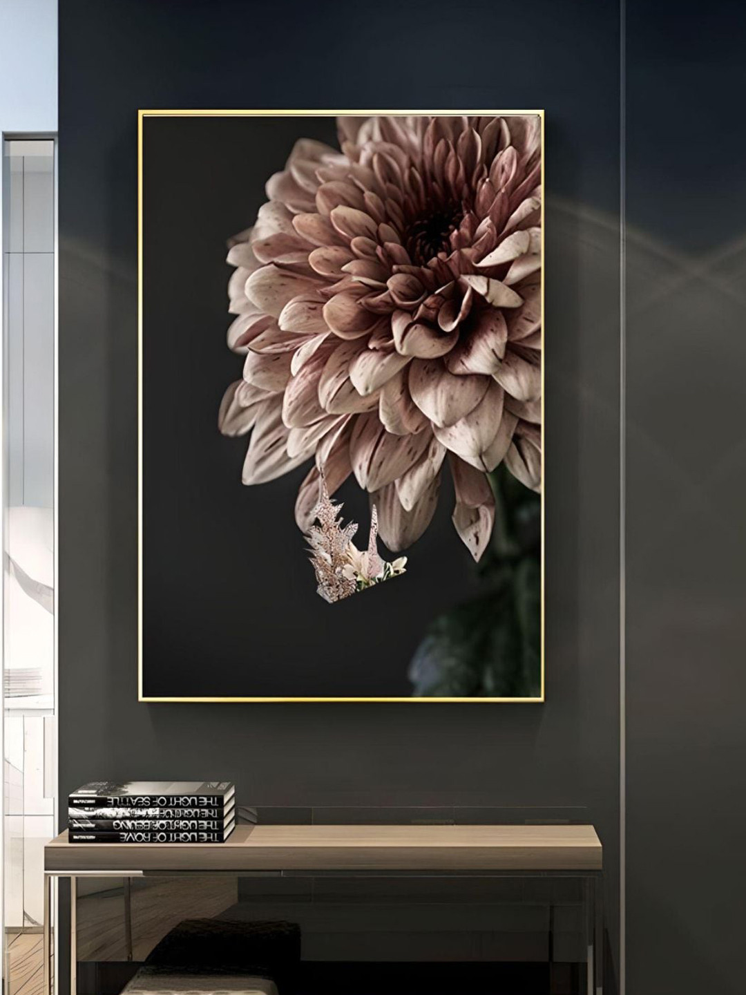 THE HANDMADE FLAIR Crystal Porcelain Black & Pink Floral Painted Wall Art