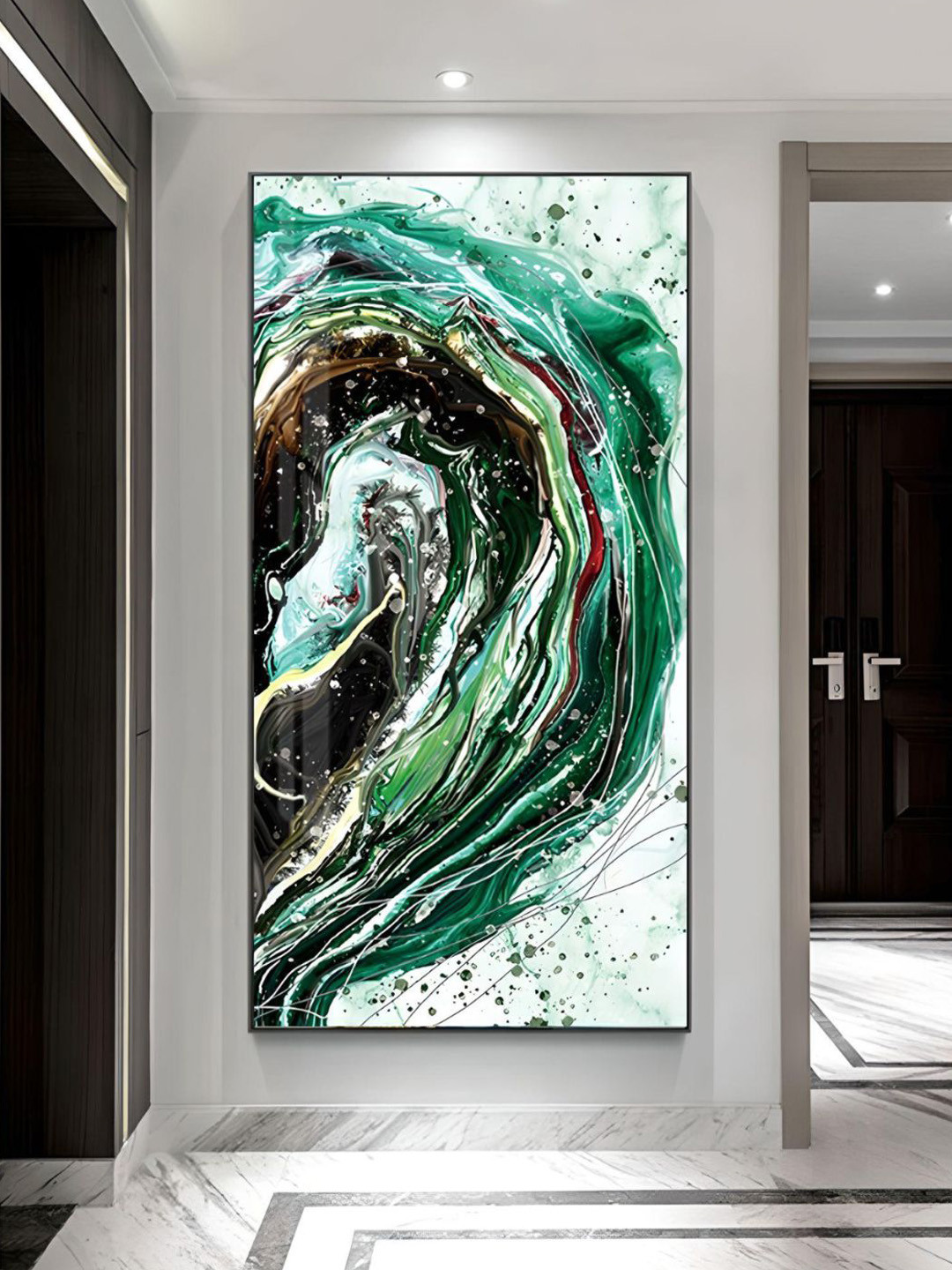 THE HANDMADE FLAIR Crystal Porcelain Green & Blue Abstract Painted Wall Art
