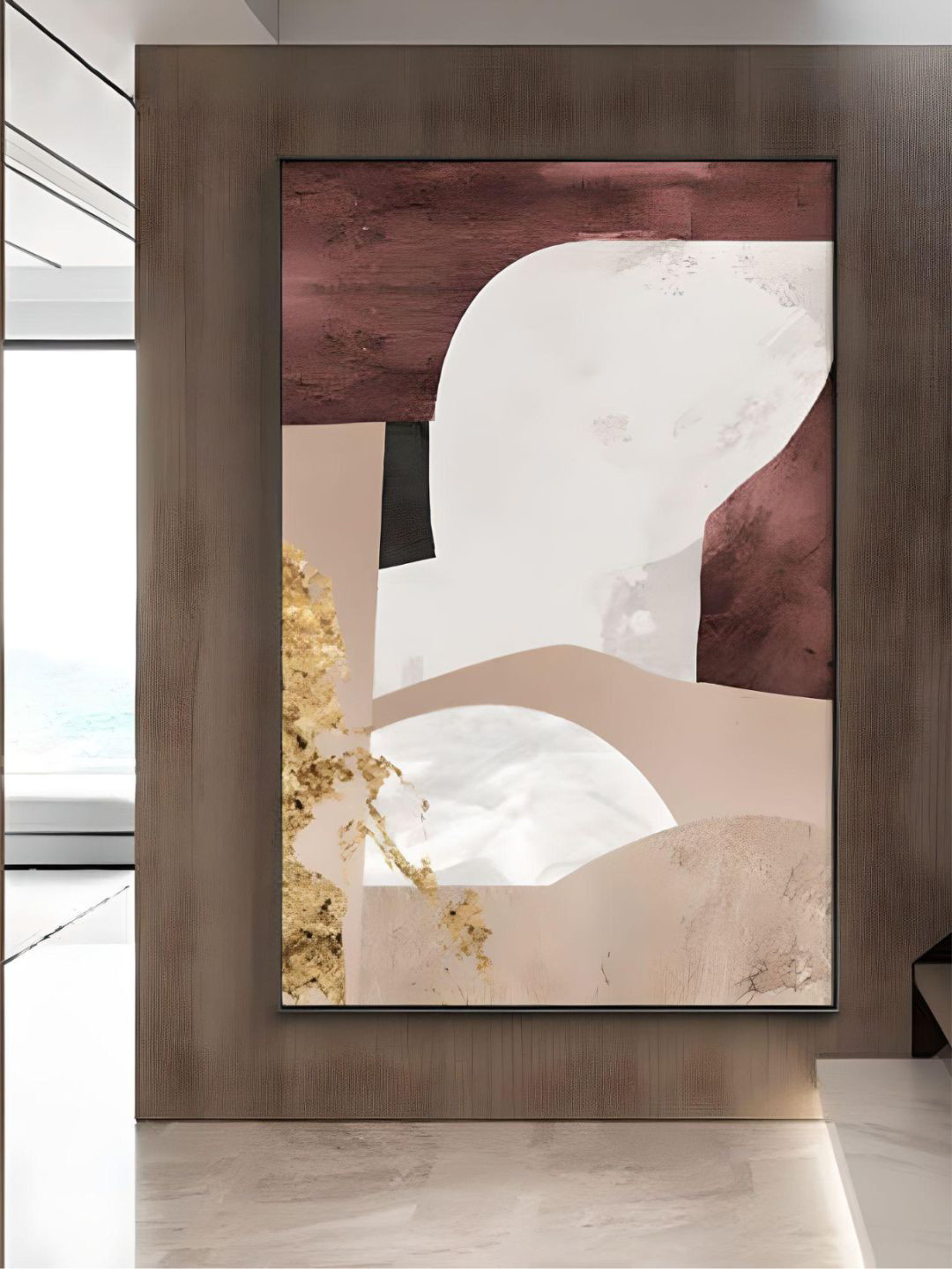 THE HANDMADE FLAIR Crystal Porcelain Maroon Abstract Geomorphic Nordic Framed Wall Art