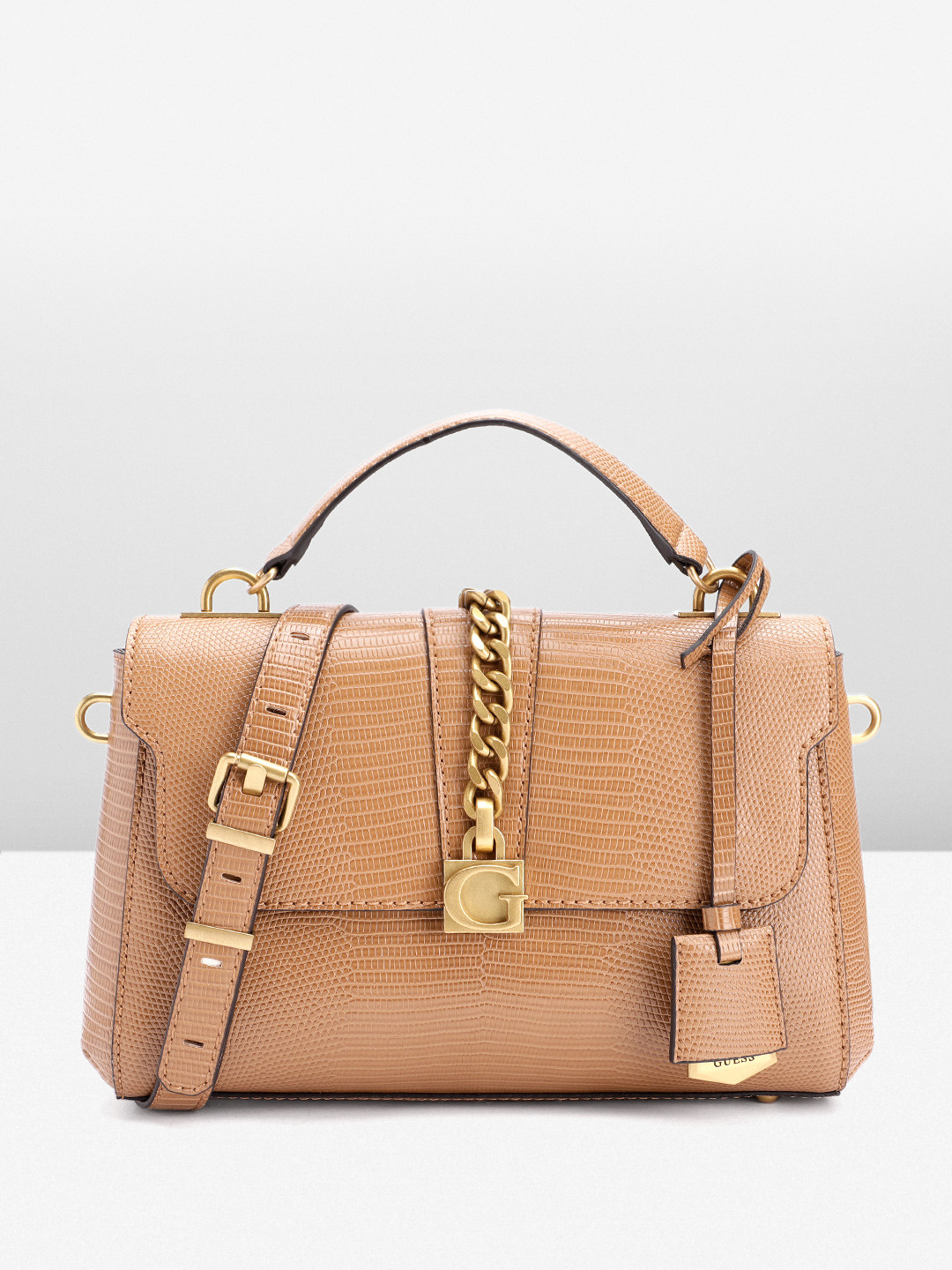 GUESS Snakeskin Textured Structured Satchel