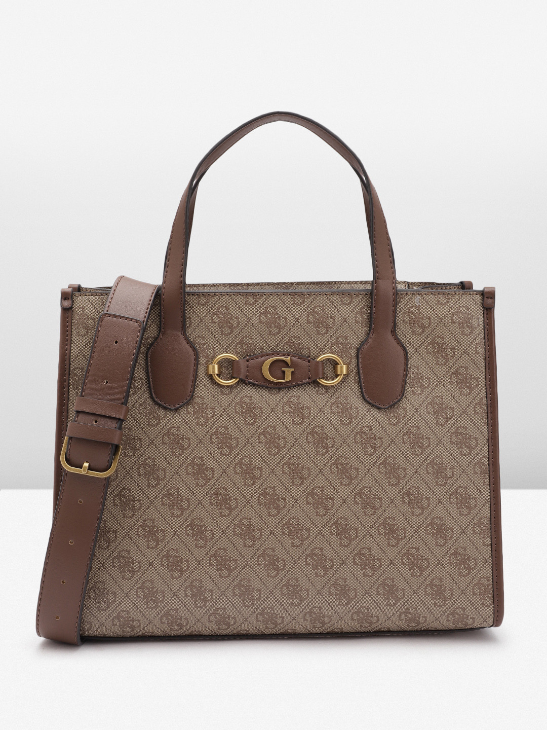 GUESS Brand Logo Printed Structured Handheld Bag