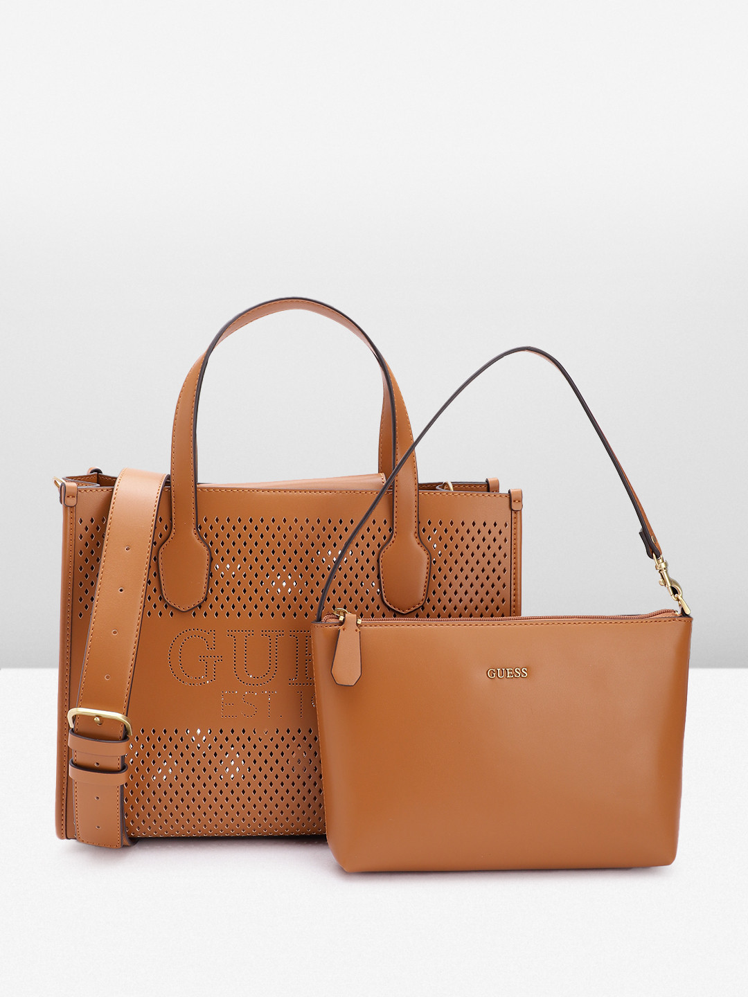 GUESS Structured Shoulder Bag with Laser Cut Detail