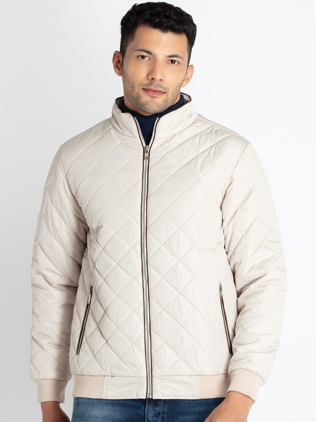 Status Quo Zip Detail Geometric Quilted Jacket