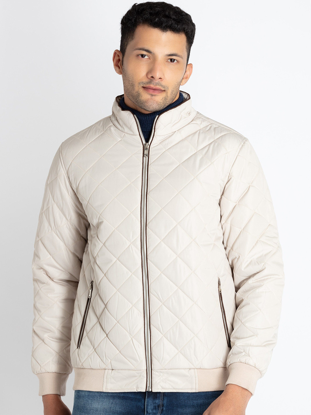 Status Quo Mock Collar Geometric Quilted Jacket