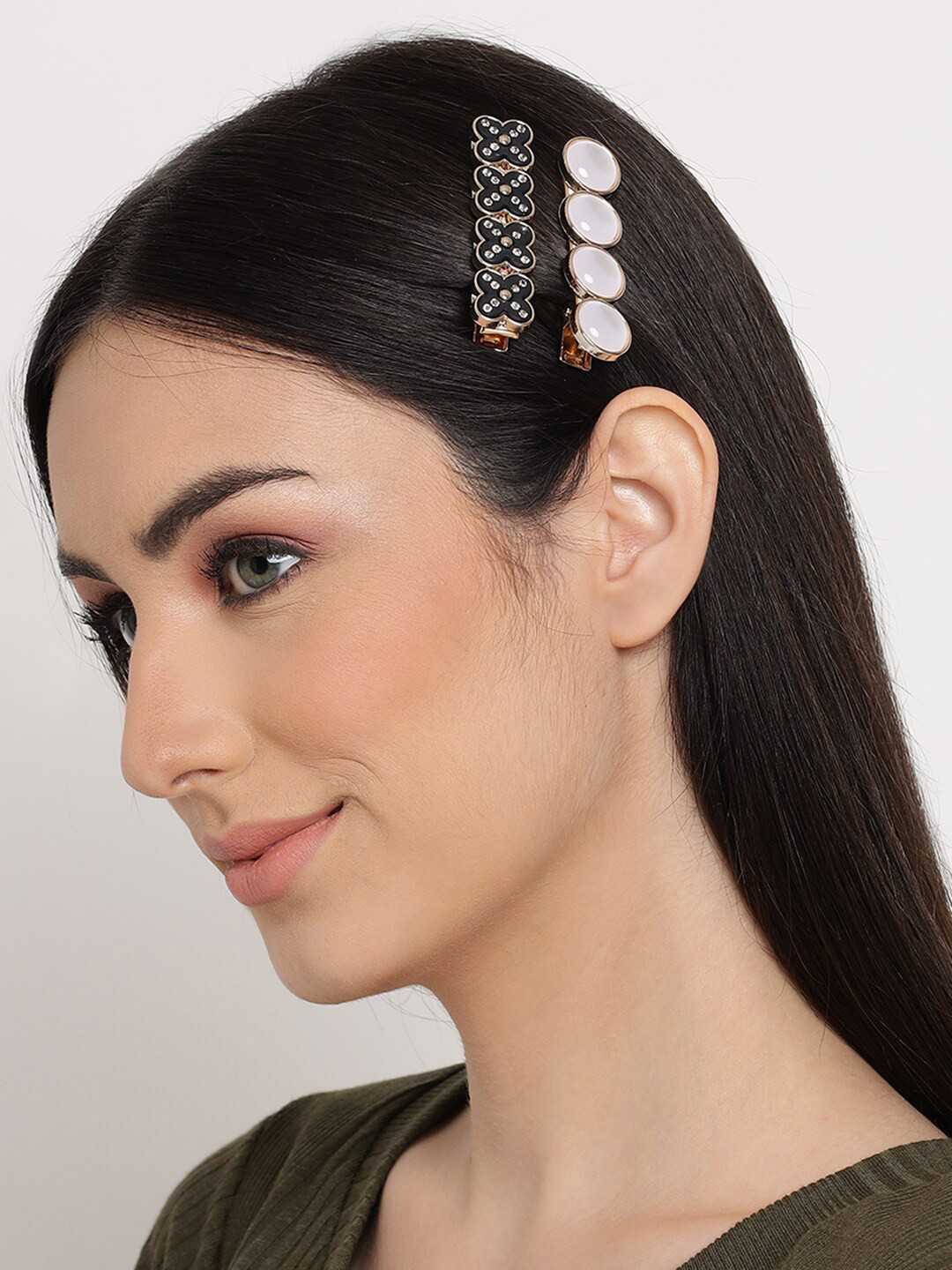 DressBerry Women Gold-Toned & Black Set of 2 Embellished Alligator Hair Clips