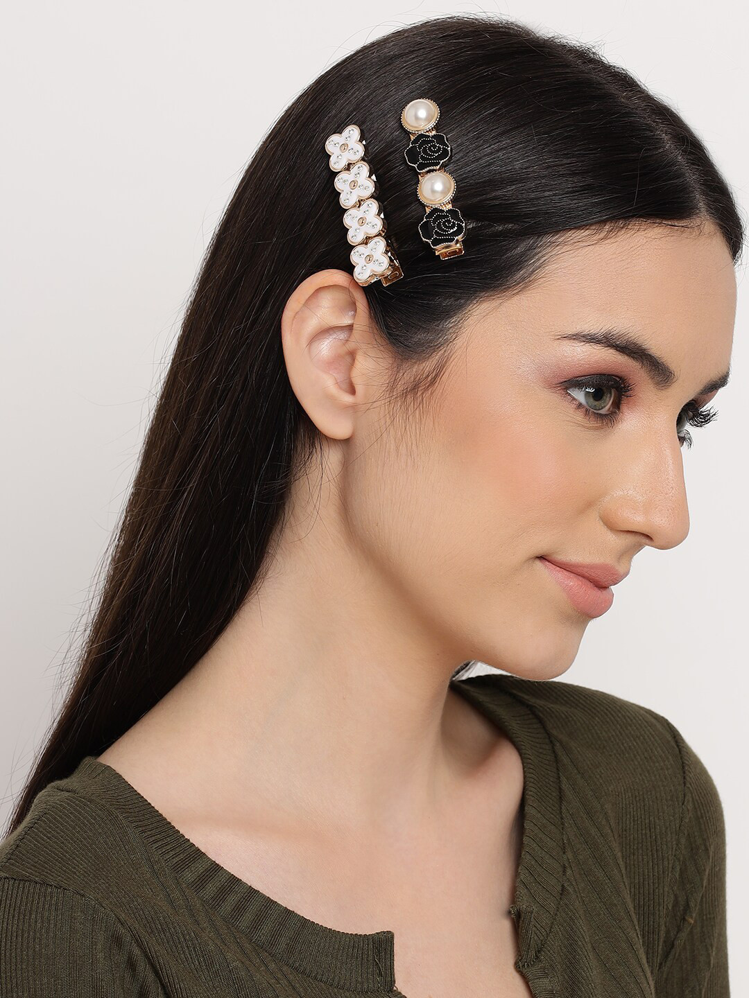 DressBerry Women Gold-Toned & Black Set of 2 Embellished Alligator Hair Clips